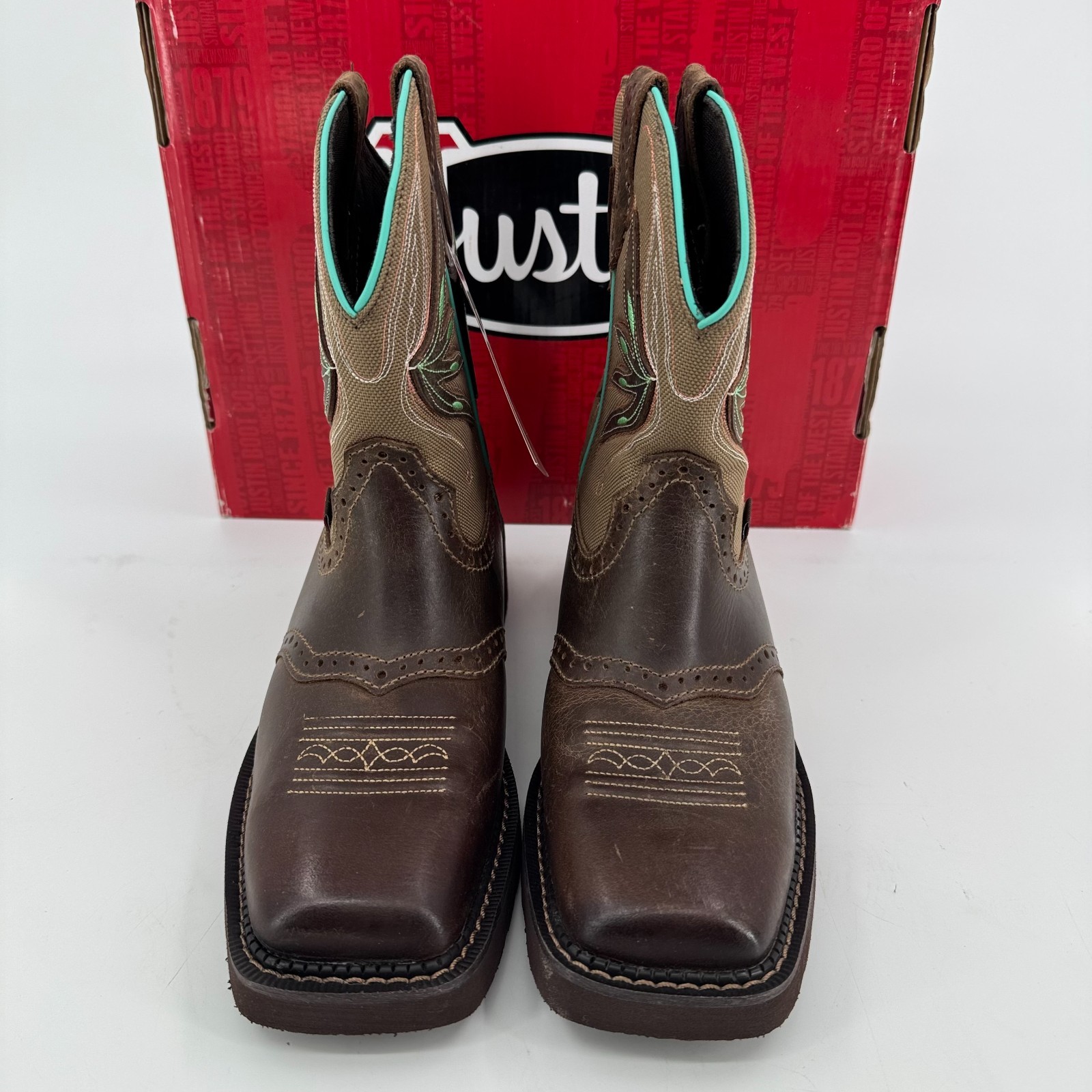 NEW Justin Nettie 8″ Cowgirl Boots WOMENS Brown Leather Square Toe Western 7
