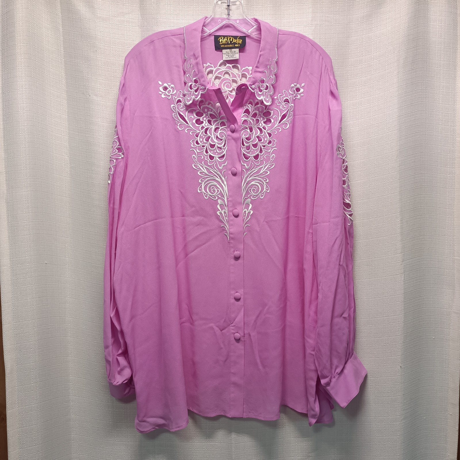 Bob Mackie Wearable Art Womens 3XL Pink Embroidered 100% Silk Cut Out Sheer