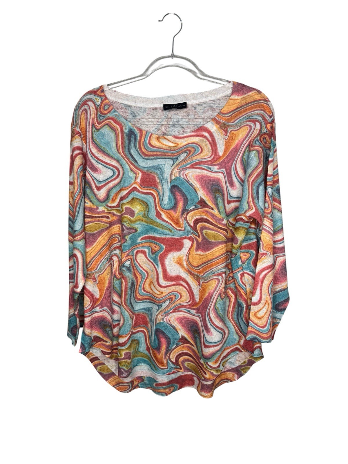 Nally & Millie USA Sweater Top Womens XL Lightweight Multicolor Relaxed NWT USA