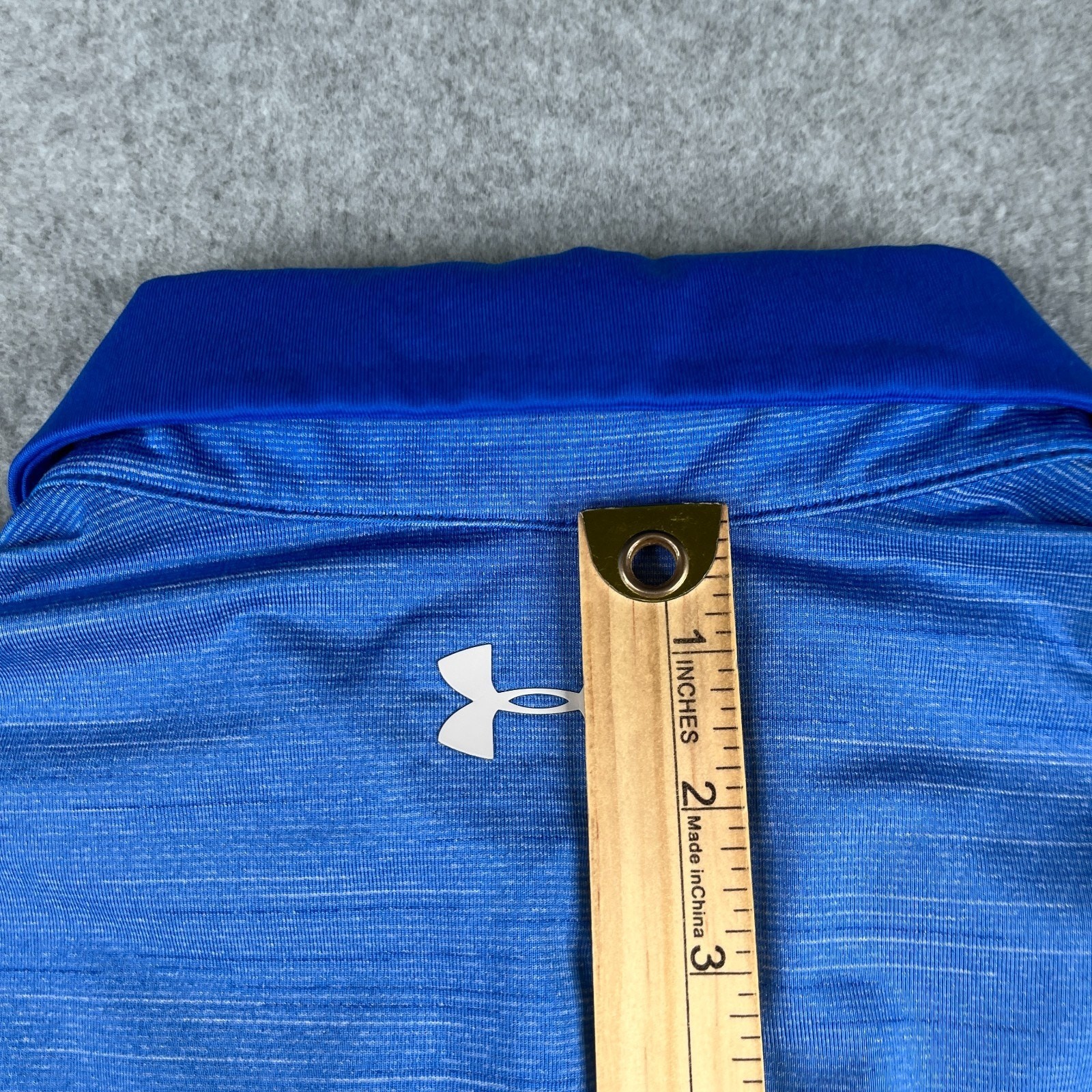Under Armour Polo Shirt Large Royal Blue Heather Solid 2Tone Stretch Logo Mens