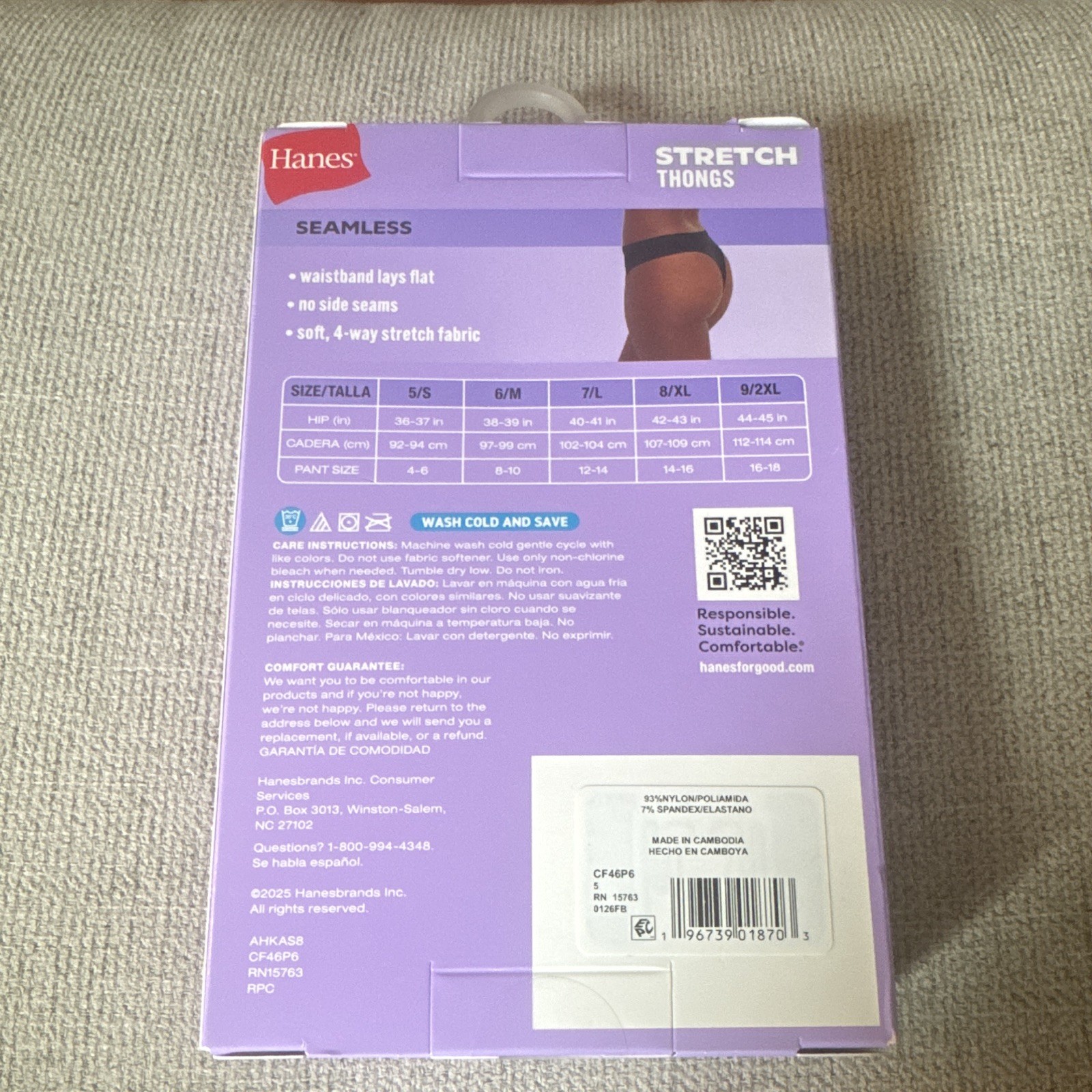 Hanes ComfortFlex Fit Seamless Stretch Tagless Thong Panties 6-Pack S Multi
