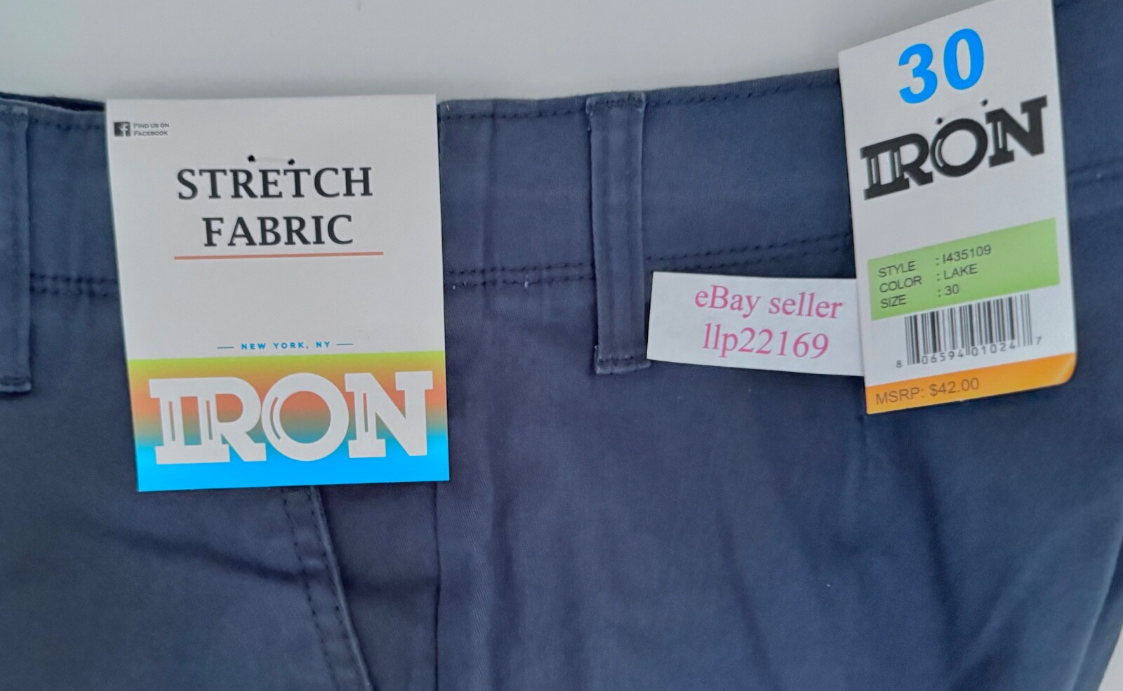 IRON CO Men’s Stretch Shorts (SIZE 30) Flex Waist Flat Front LAKE BLUE New Tag!