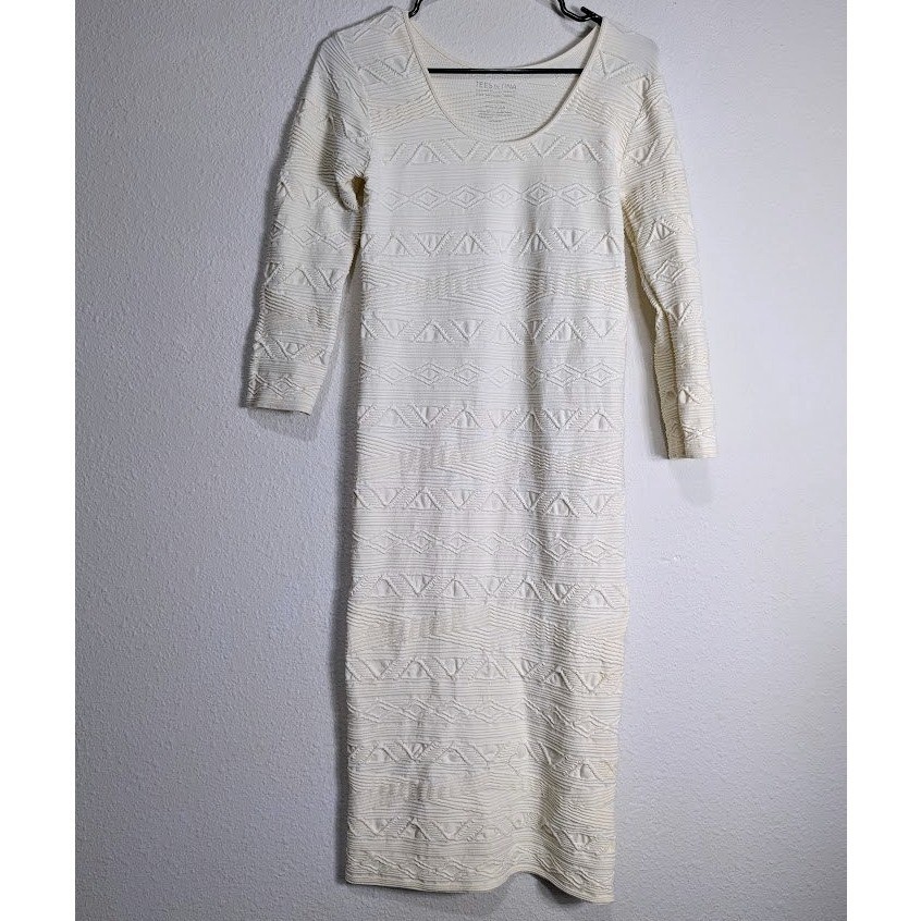 Tees By Tina Ivory S/MTextured Bodycon Midi Dress One Size Stretch USA