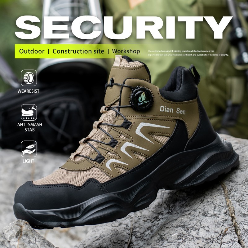 Men Safety Toe Work Shoes Rotating Buckle Breathable Non-Slip Steel Toe Sneakers