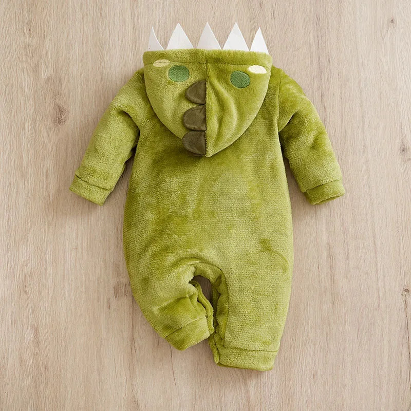 Cartoon Dinosaur Baby Romper Long Sleeve Flannel Outfit Newborn 0-18 Months