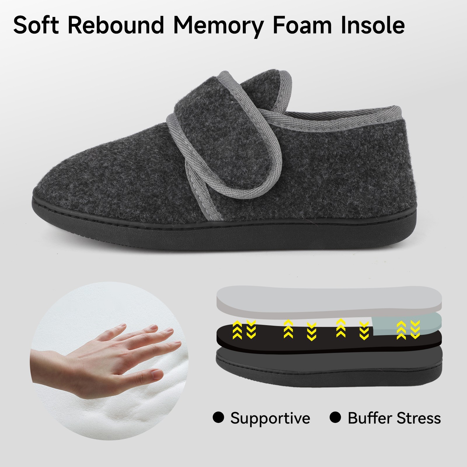 Mens Winter Warm Cozy Slippers Diabetic Edema Swollen Indoor Outdoor House Shoes
