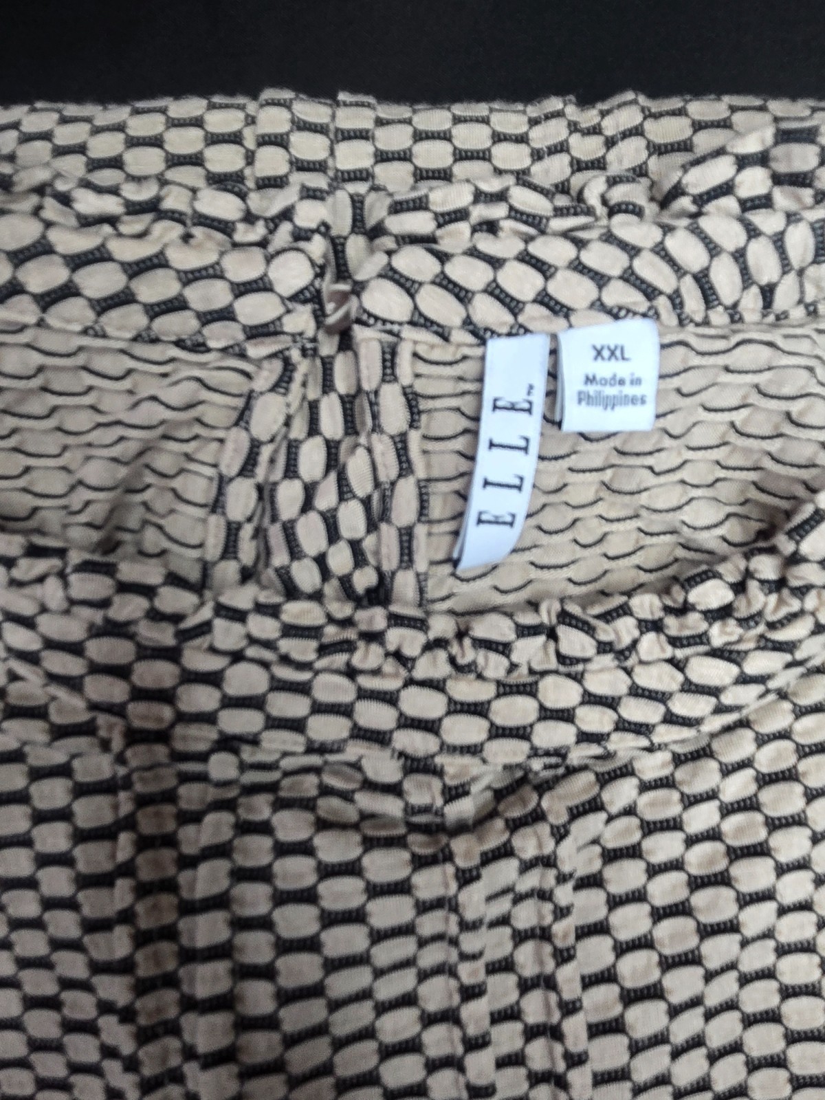 ELLE Mock Neck Geometric Pattern Pleated Ruffle Blouse Cap Sleeve Top Mod XXL