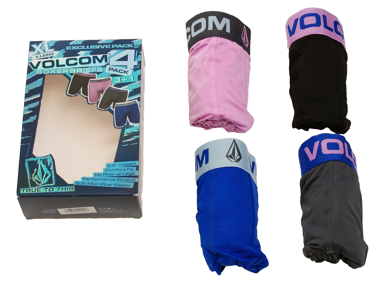 Volcom Men’s XL 40-42 Assorted Performance Stretch Boxer Briefs 4 in Package