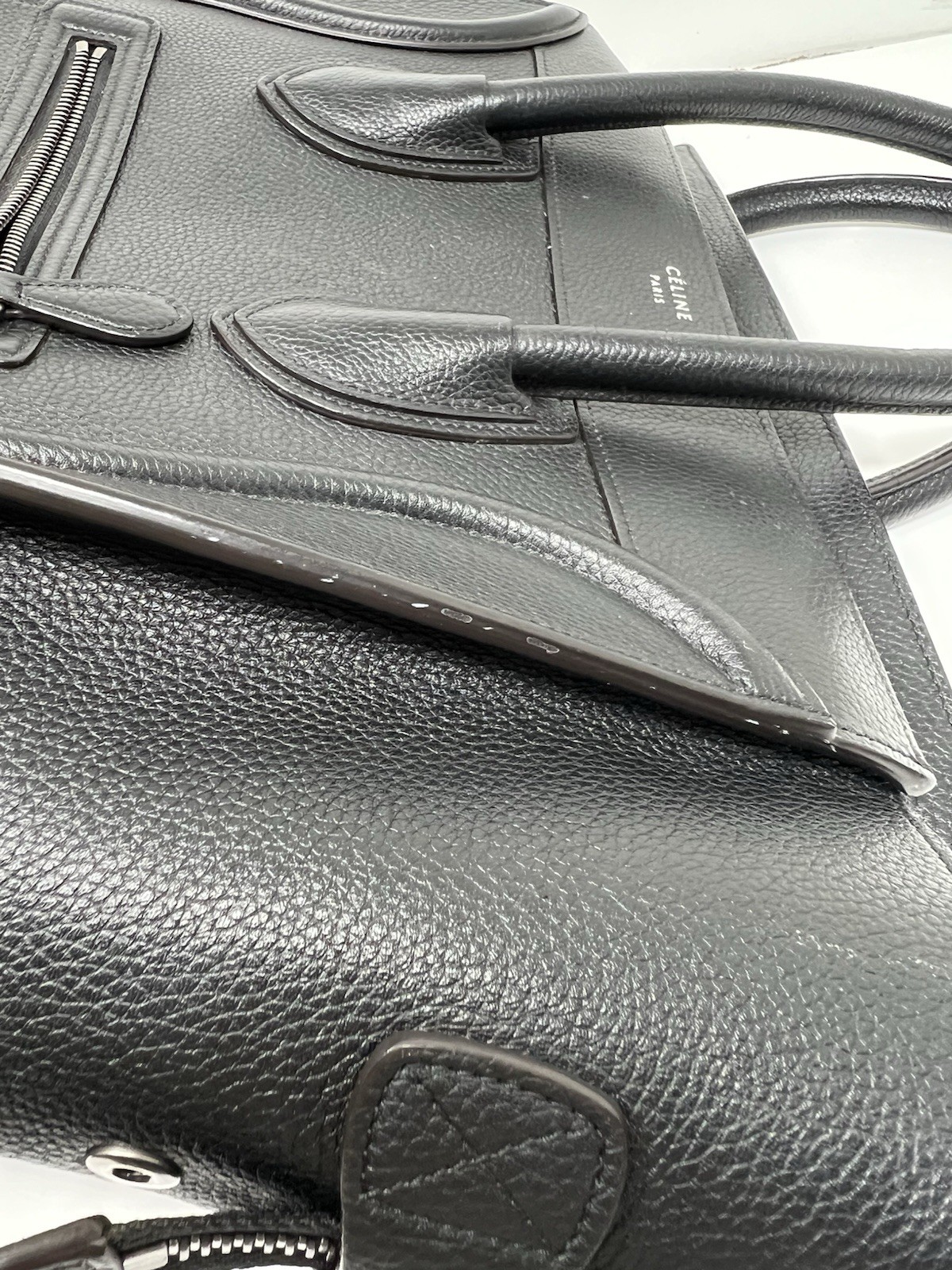 Authentic Celine Nano Luggage Tote in Black Leather with Gold Hardware