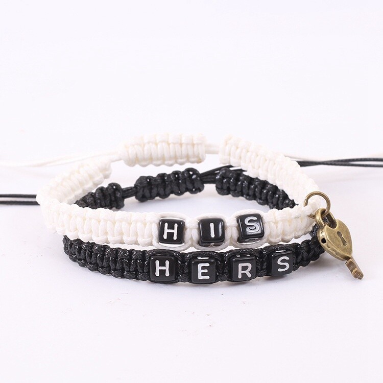 Couple Bracelet Lock Core Key Pendant Woven Hanging Rope Bracelet Jewelry Gift