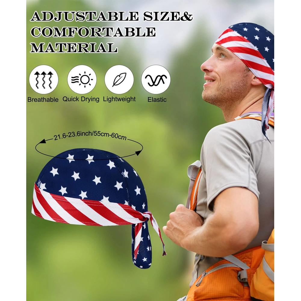 3PCS US Flag Doo Rag Head Wrap Breathable Bandana for Cycling Biker Sports