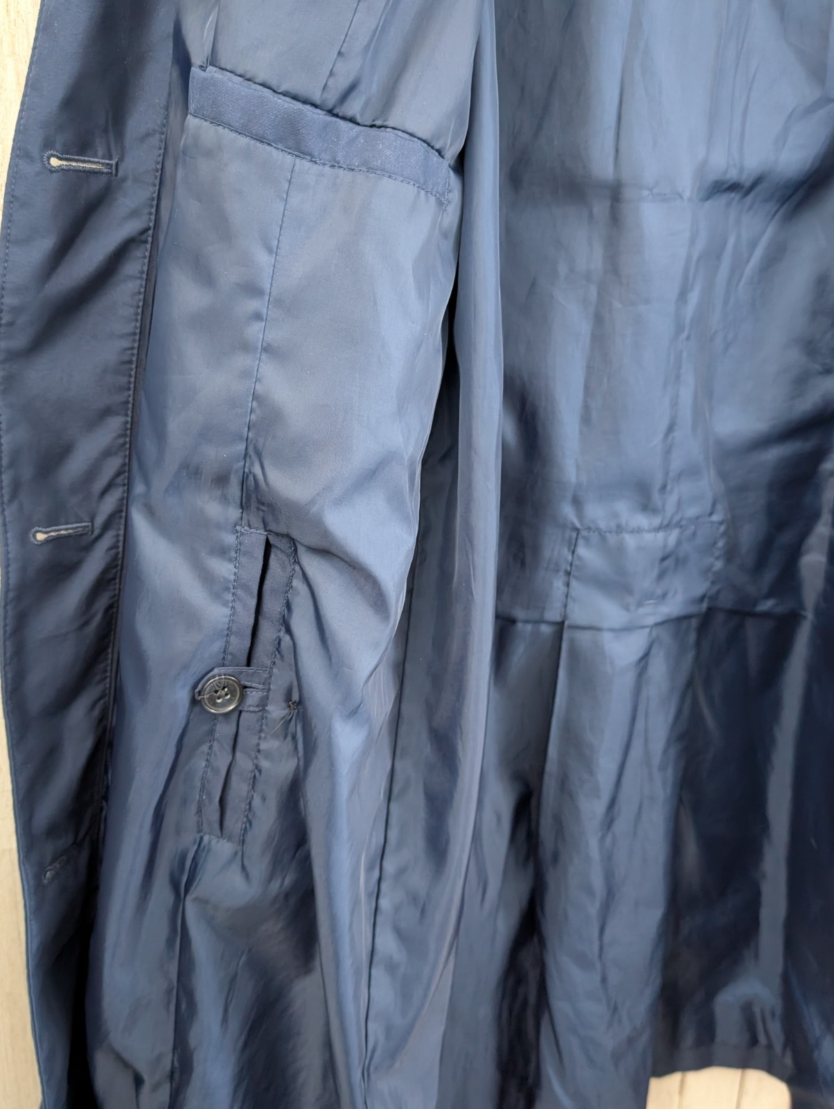 Lands End Long Rain Trench Overcoat Womans L Navy Blue Lined Pockets All Seasons