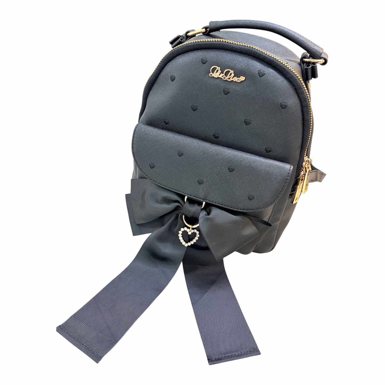 LIZ LISA Black Mini Backpack Ribbon Heart Charm Kawaii Japanese Fashion Bag