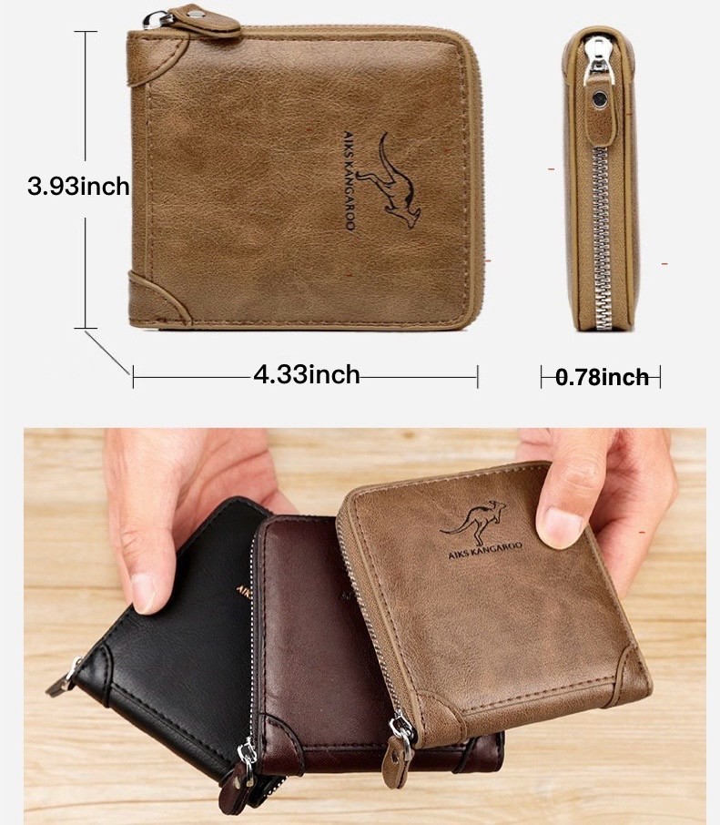 Men’s Leather RFID Blocking Waterproof Zip-Around Wallet Bifold Card Holder