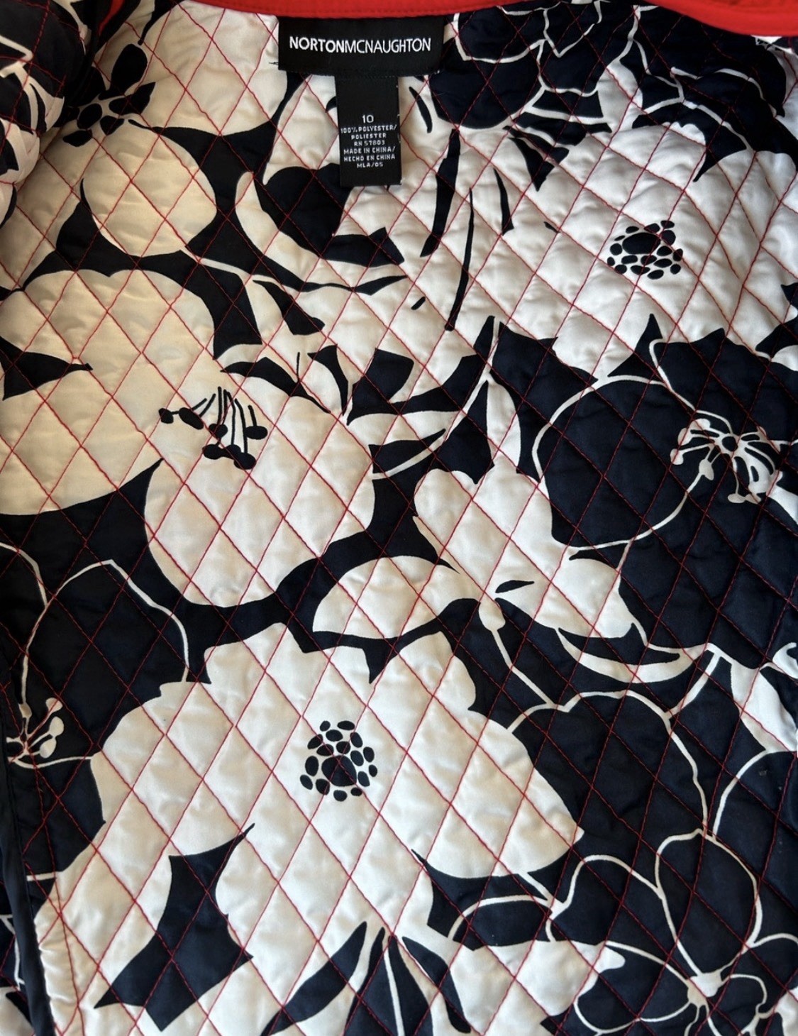 Norton Mcnaughton Jacket Red Midweight Quilted Floral Lined Women’s Sz 10