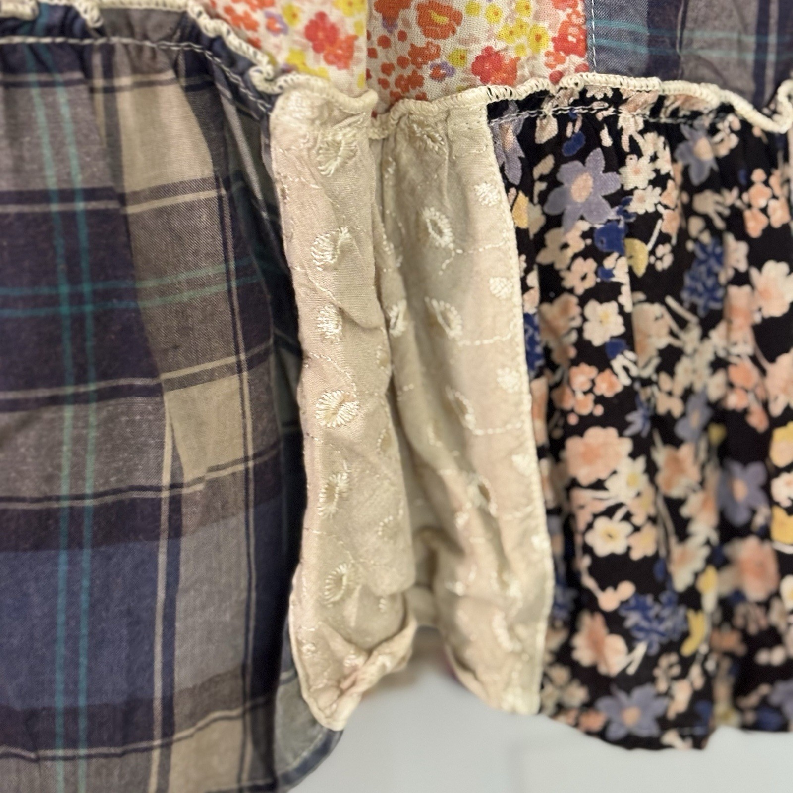 Young Threads Patchwork Boho Tunic Top M Cotton Floral Plaid Embroidered NWT