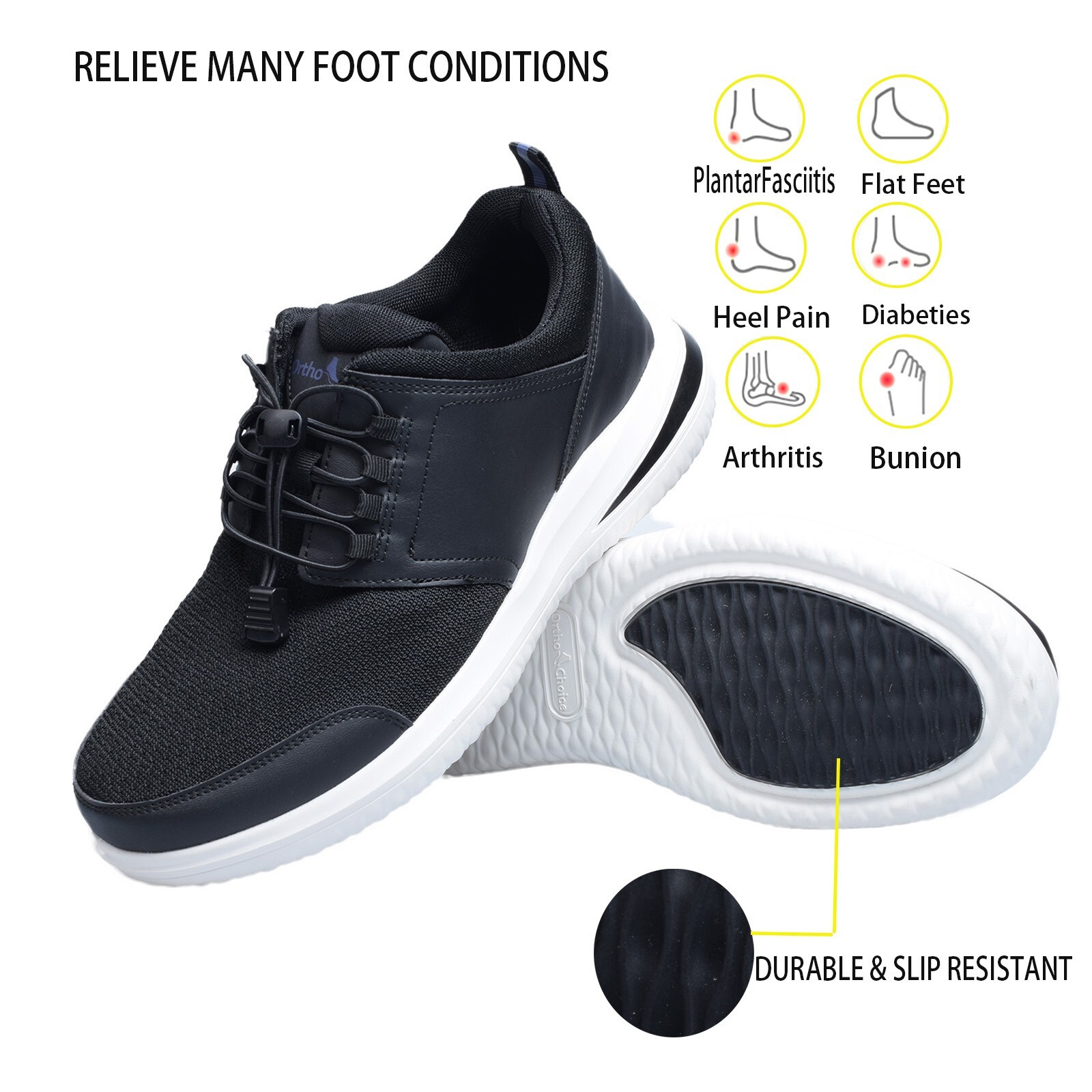 Men’s Walking Shoes Diabetic Swollen Feet Arch Support Plantar Fasciitis Shoes