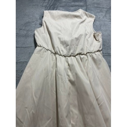 Beige Sleeveless Front Zip Pleated Maxi Dress Corset Bodice Minimalist Neutral