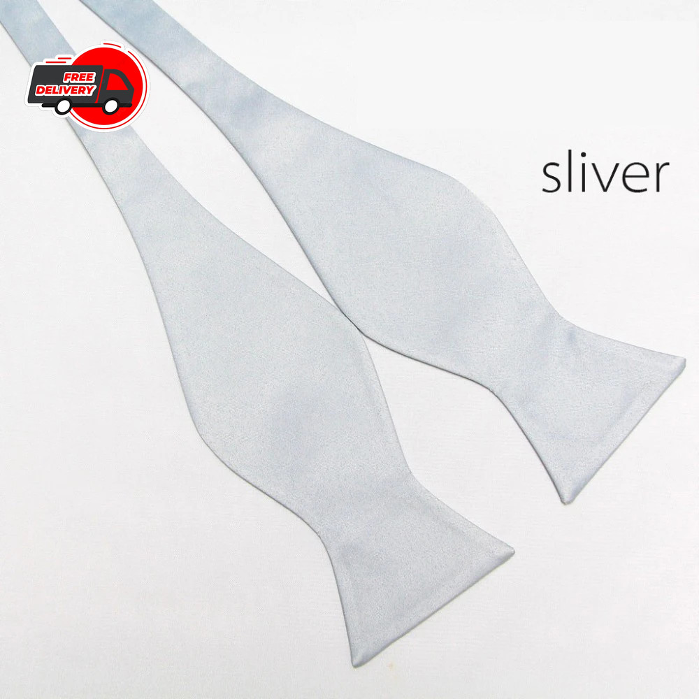Mens Silk Satin Adjustable Bowties Self Bow Tie Solid Color Vintage Bowtie.