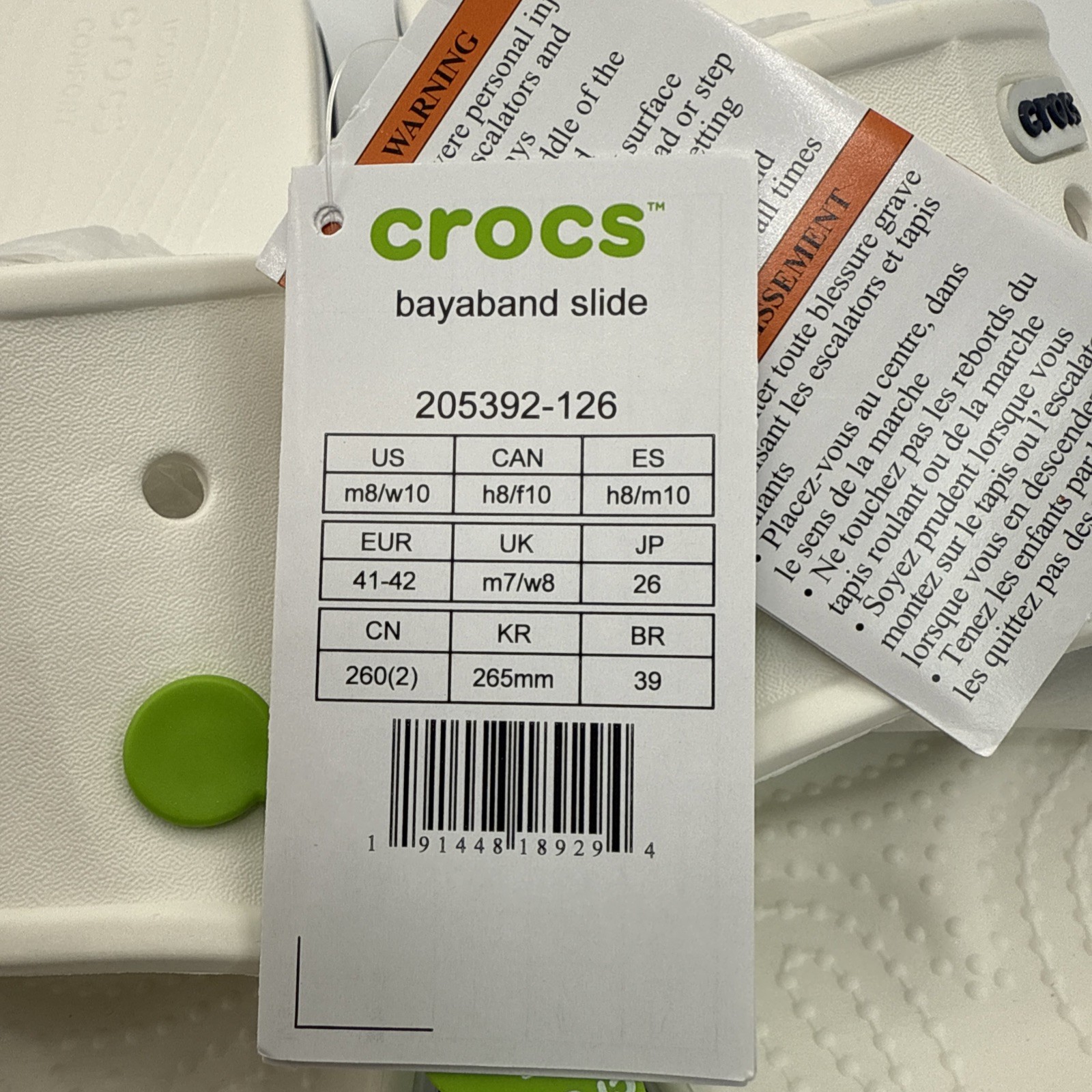 CROCS 205392-126 Unisex-Adults Bayaband Slides in White/Navy – M 8 / W 10