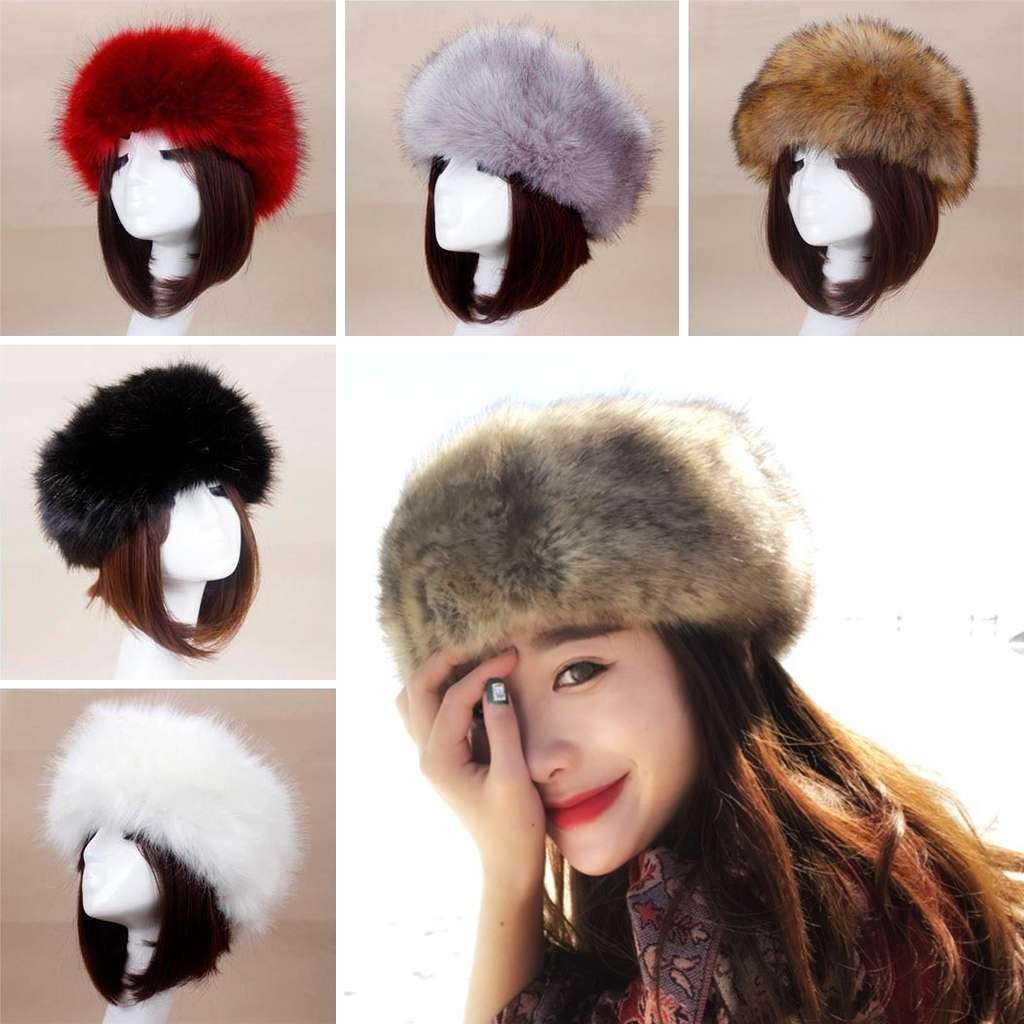 Women Russian Fluffy Faux Fur Headband Hat ladies Winter Ear Flap Ski Cap Warm