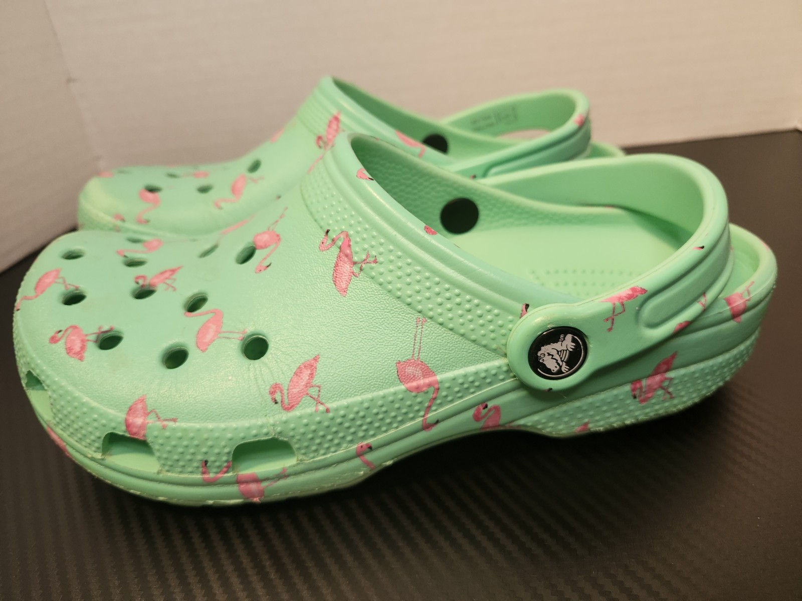 Crocs Classic Clogs Green Blue With Pink Flamingos Size W8 M6