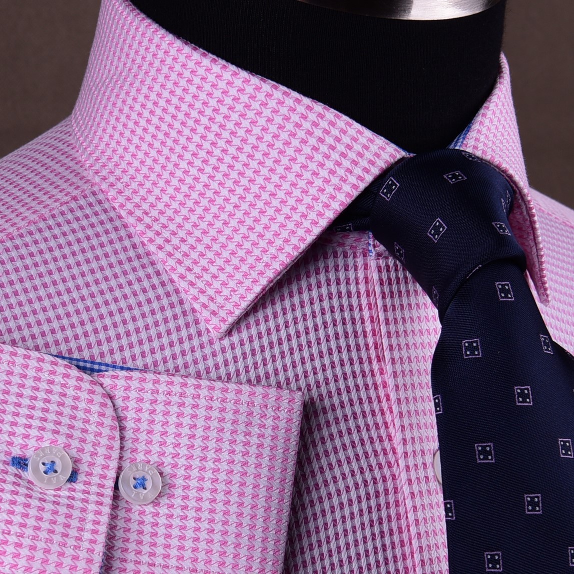 Pink Houndstooth Dress Shirt Retro B2B Plaids & Checks Mens Semi Formal Business