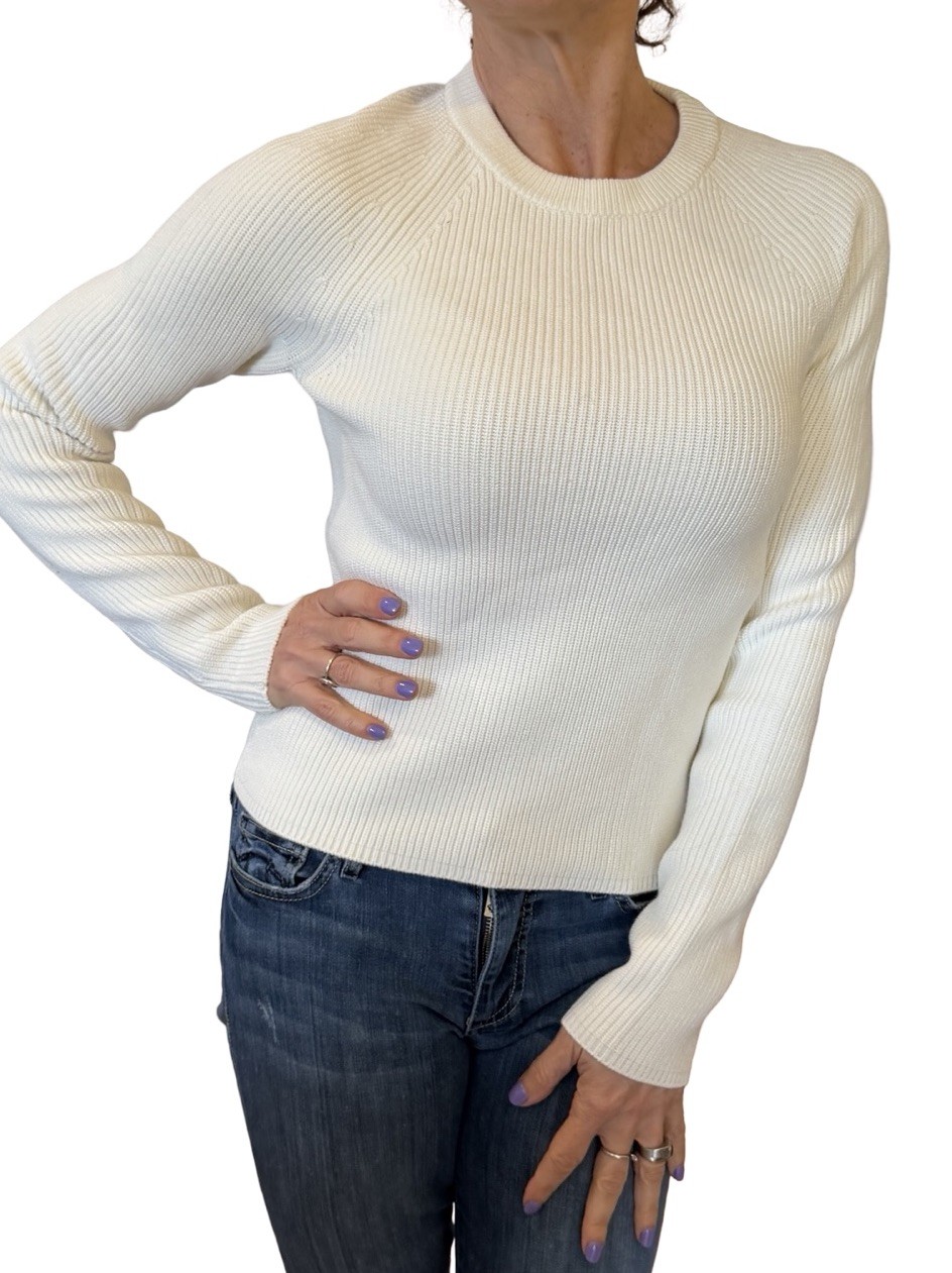 BANANA REPUBLIC Ribbed Crew-Neck Pullover Sweater XS Minimalist Snow Day NWT