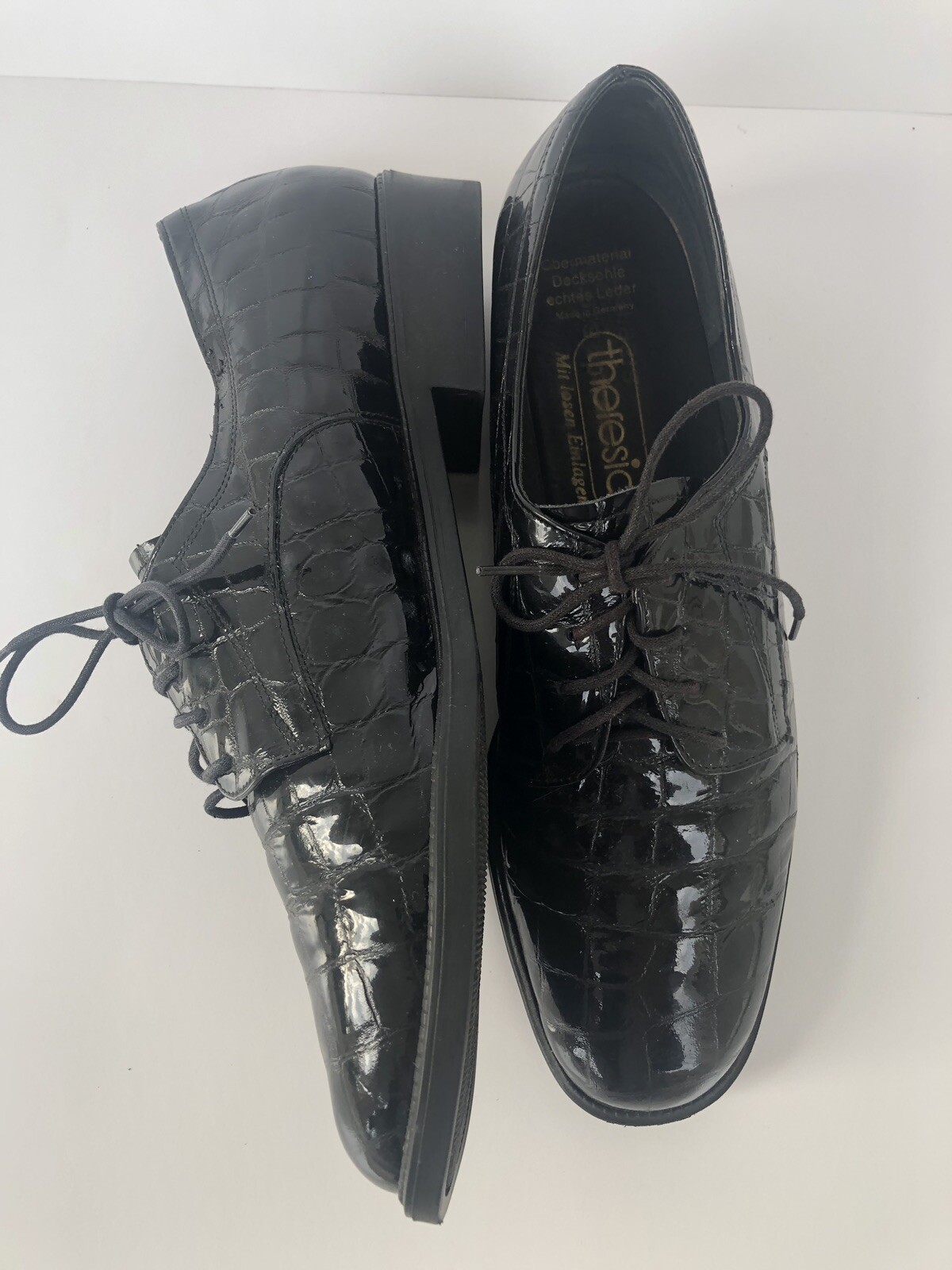 Theresia Men’s German Black Leather Tie Up Loafers Sz 7