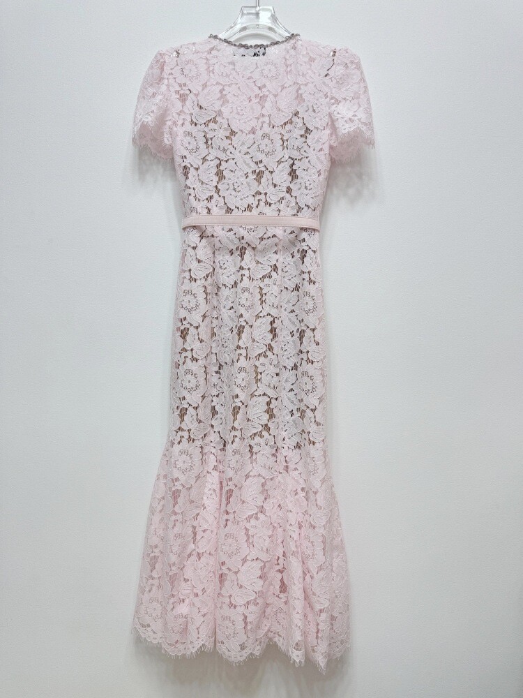 Self-Portrait Bow tie pink Lace Dress Round collar Fishtail evening Dresses