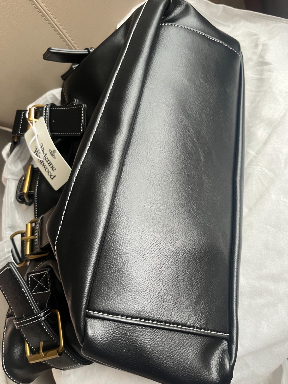 Vivienne Westwood Tote Bag Orb Embossed Black Shoulder Leather Handbag