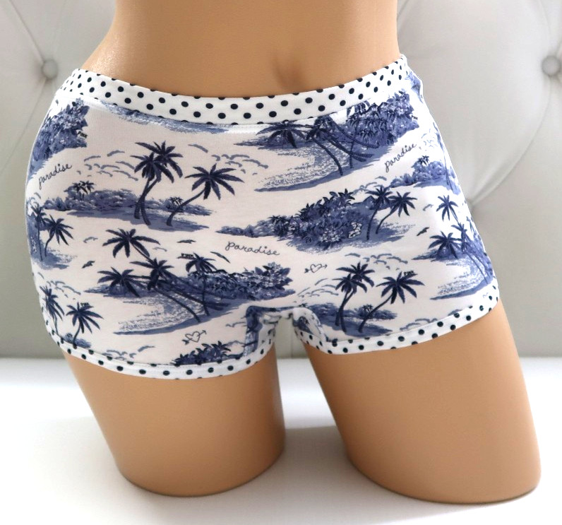 Victoria’s Secret Pink Cotton Dorm Boyshort Panty Navy Toile Print M L XL XXL