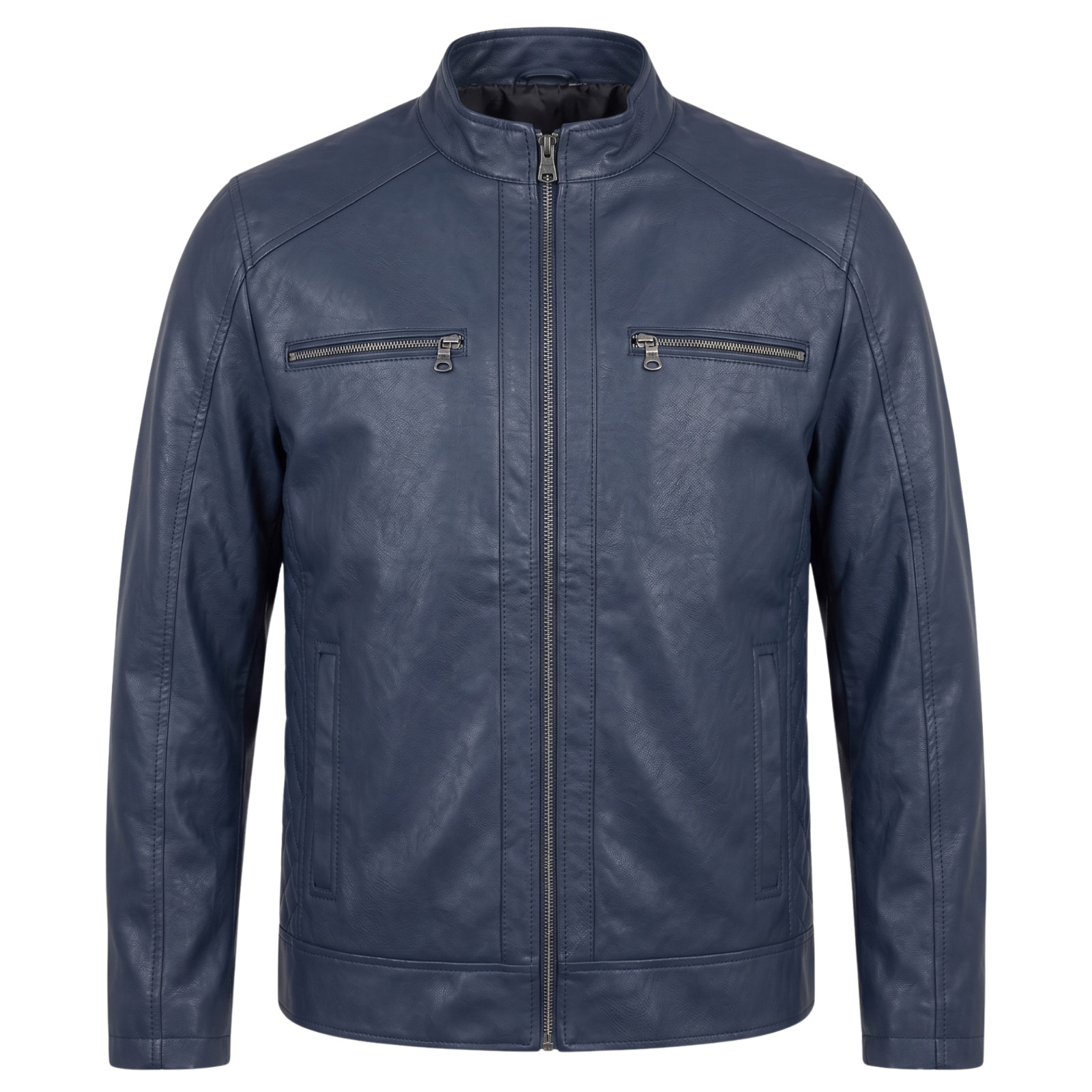 Men’s Navy Blue Real Leather Jacket – Slim Fit Cafe Racer Biker Jacket