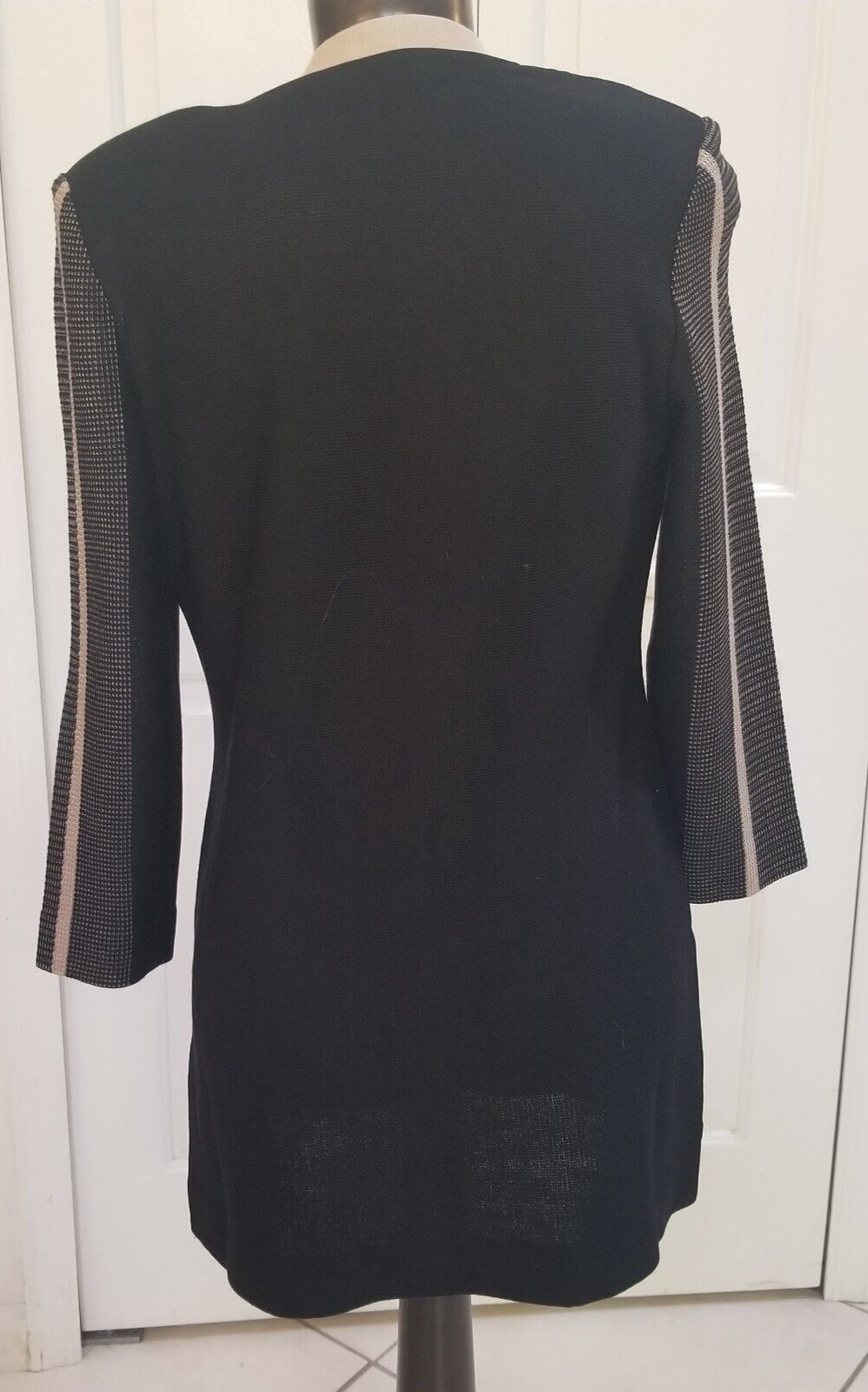 Ming Wang Black Multi Color Striped Knit Front 3/4 Length Sleeve Jacket Size XS