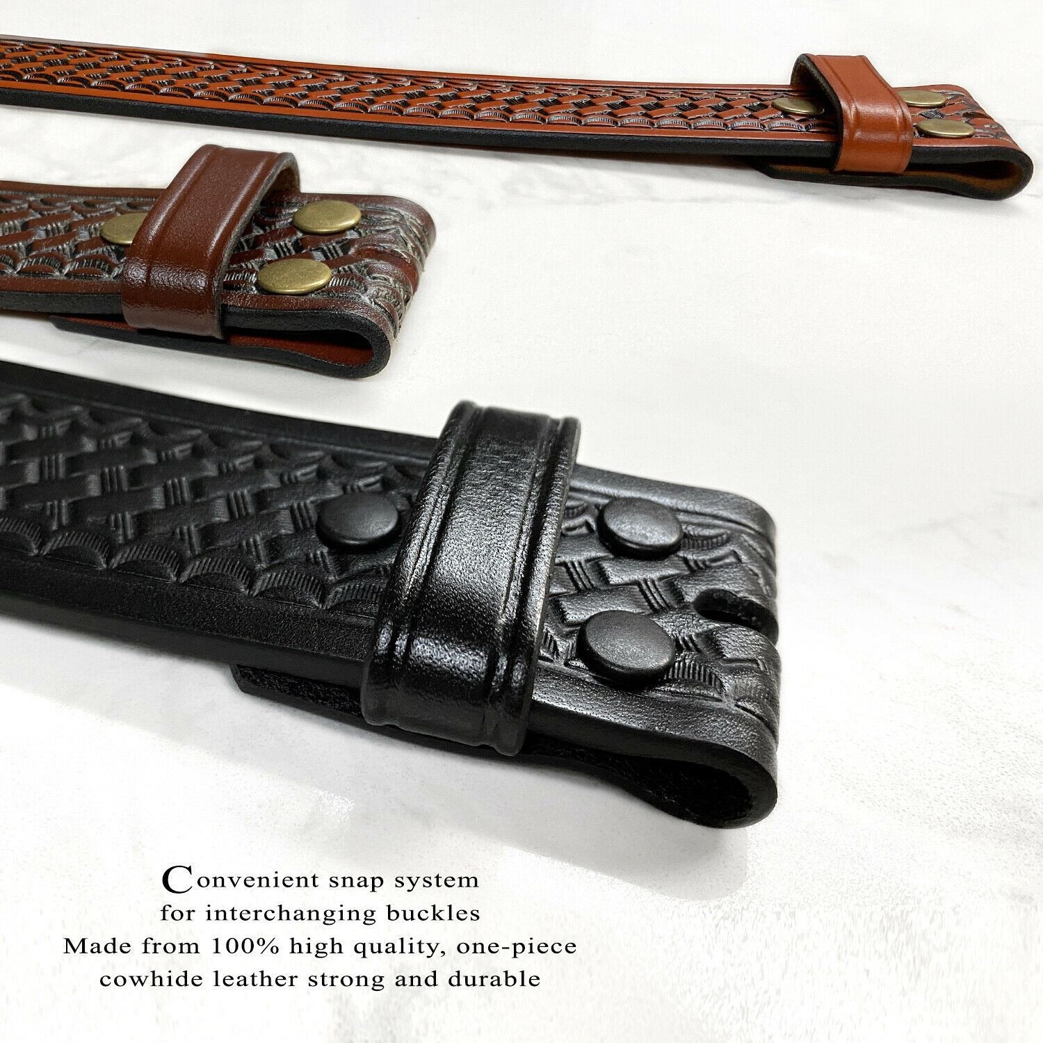 Utility Uniform Work Belt Basketweave Full Grain Leather Belt Strap 1-3/4″ Wide