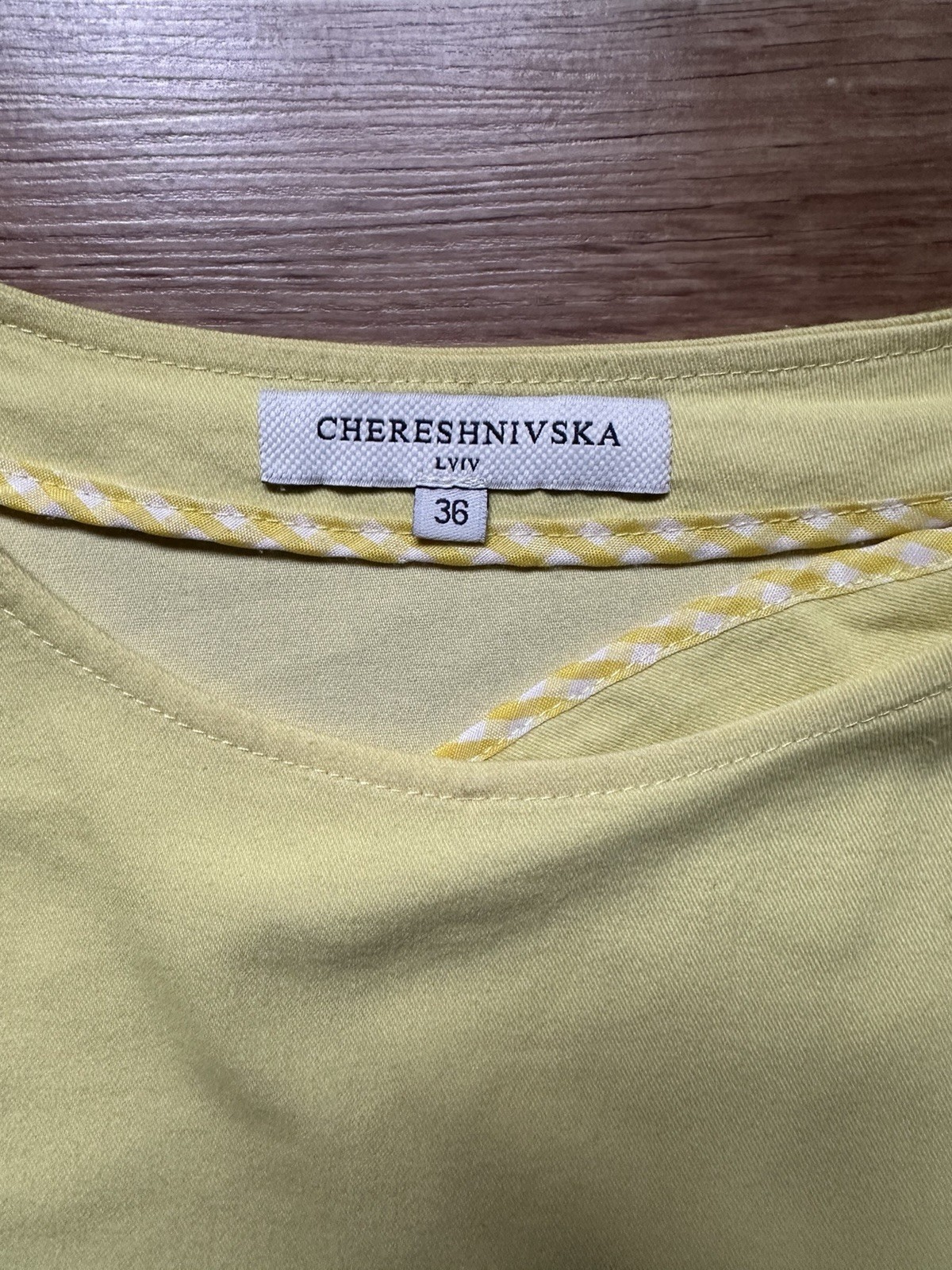 CHERESHNIVSKA Designer Sleeveless Top Yellow Architectural Minimalist Size 36 S