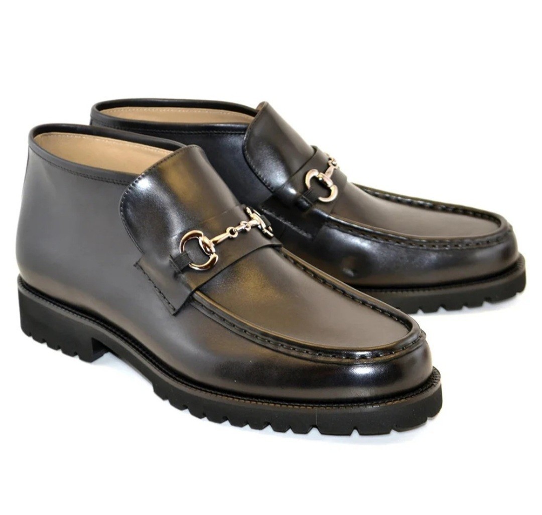 Men’s Luxury Black Leather Horsebit Loafer Boots – Handcrafted Chukka Loafer Hyb