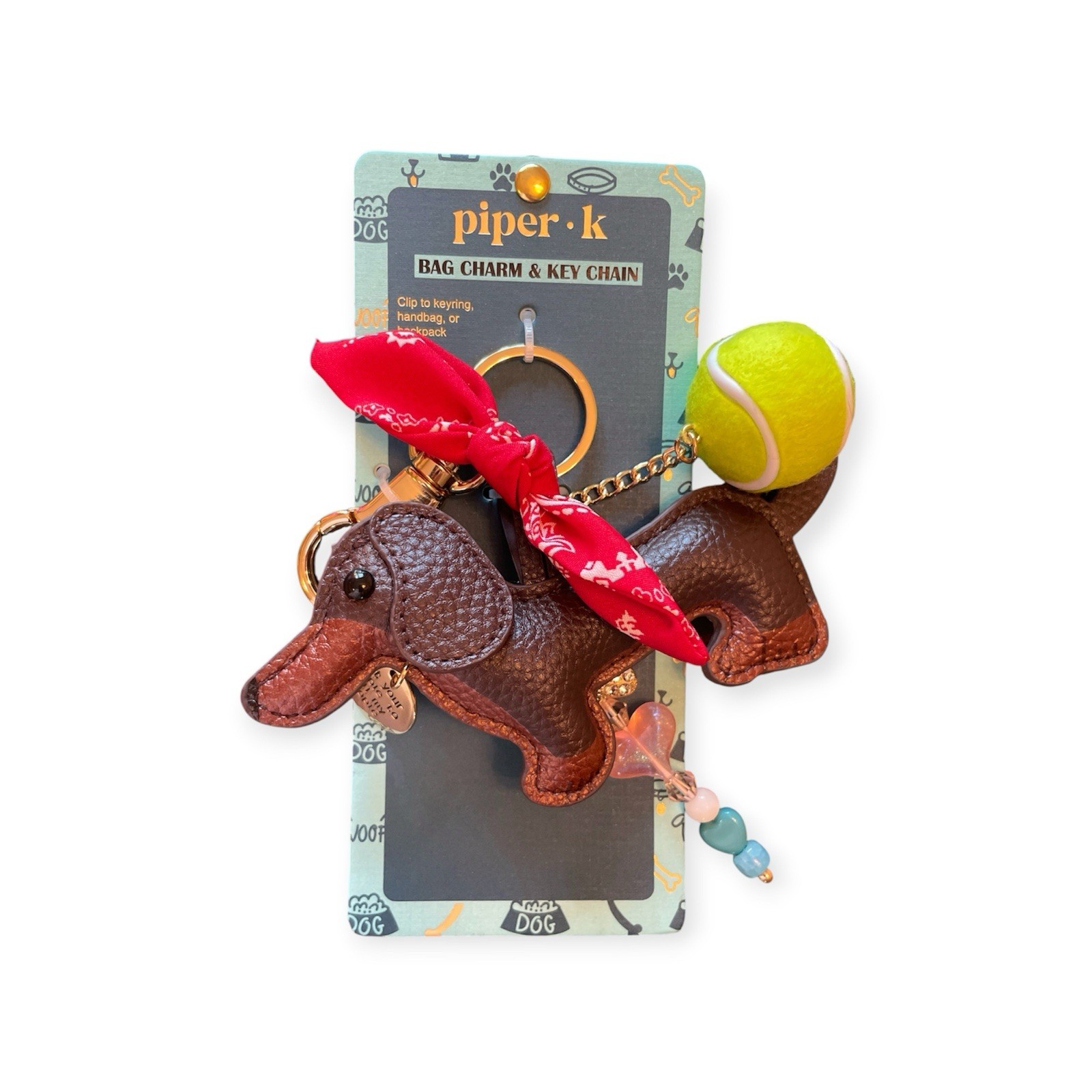 Piper K Dachshund Bag Charm Key Chain (wiener Dog, Bandana, Tennis Ball)