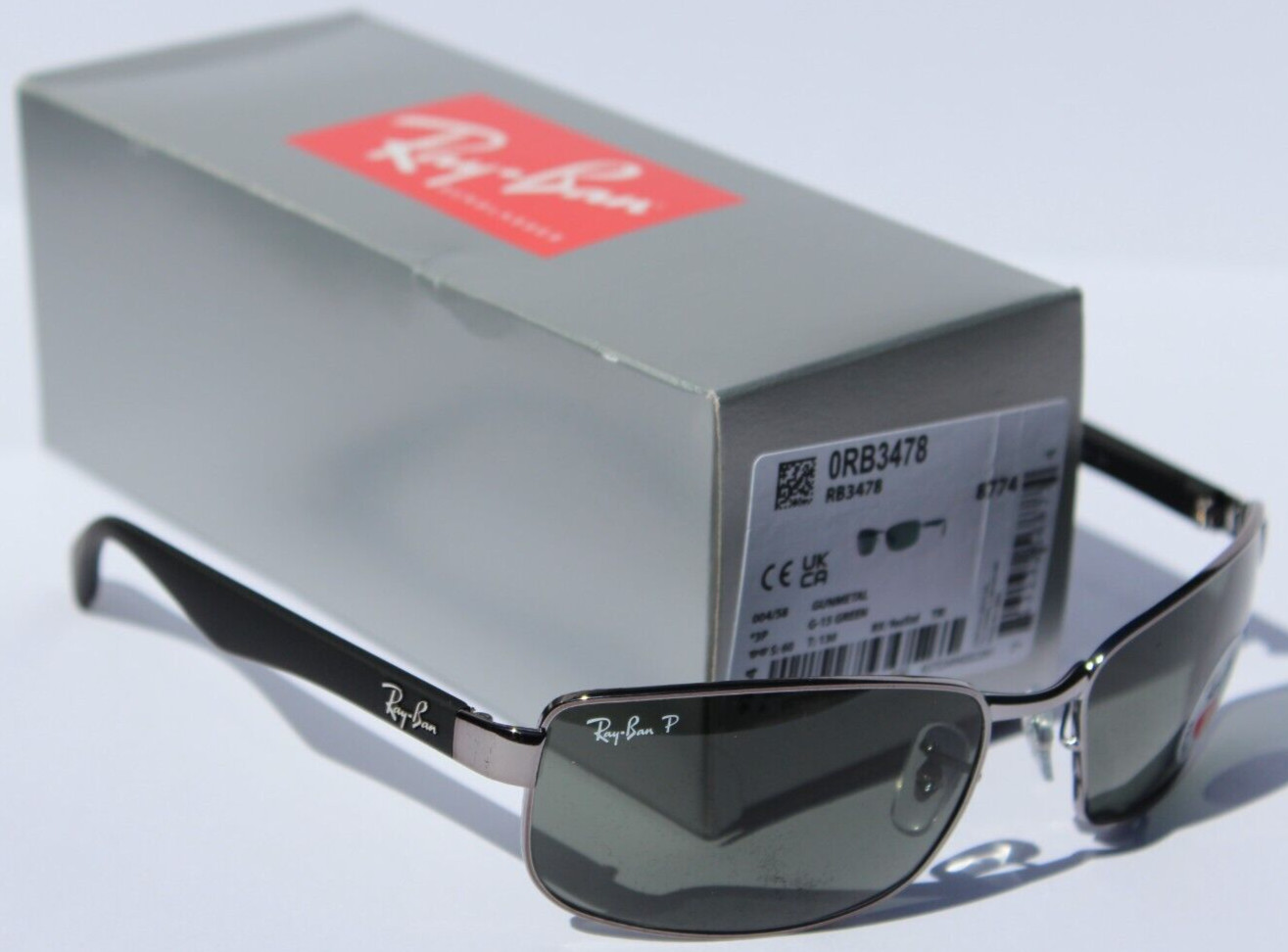 RAY-BAN RB3478 POLARIZED Sunglasses Gunmetal/G-15 Gray Green 004/58 NEW