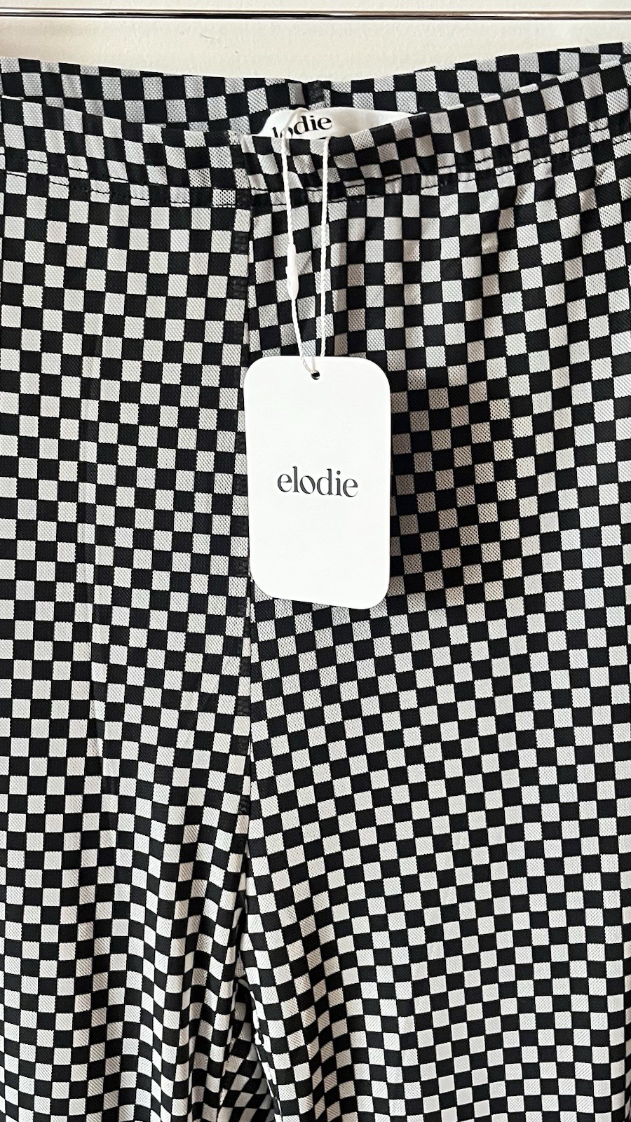Elodie Checkered Flare High Rise Stretch Pants Size Large Black/White Women’s