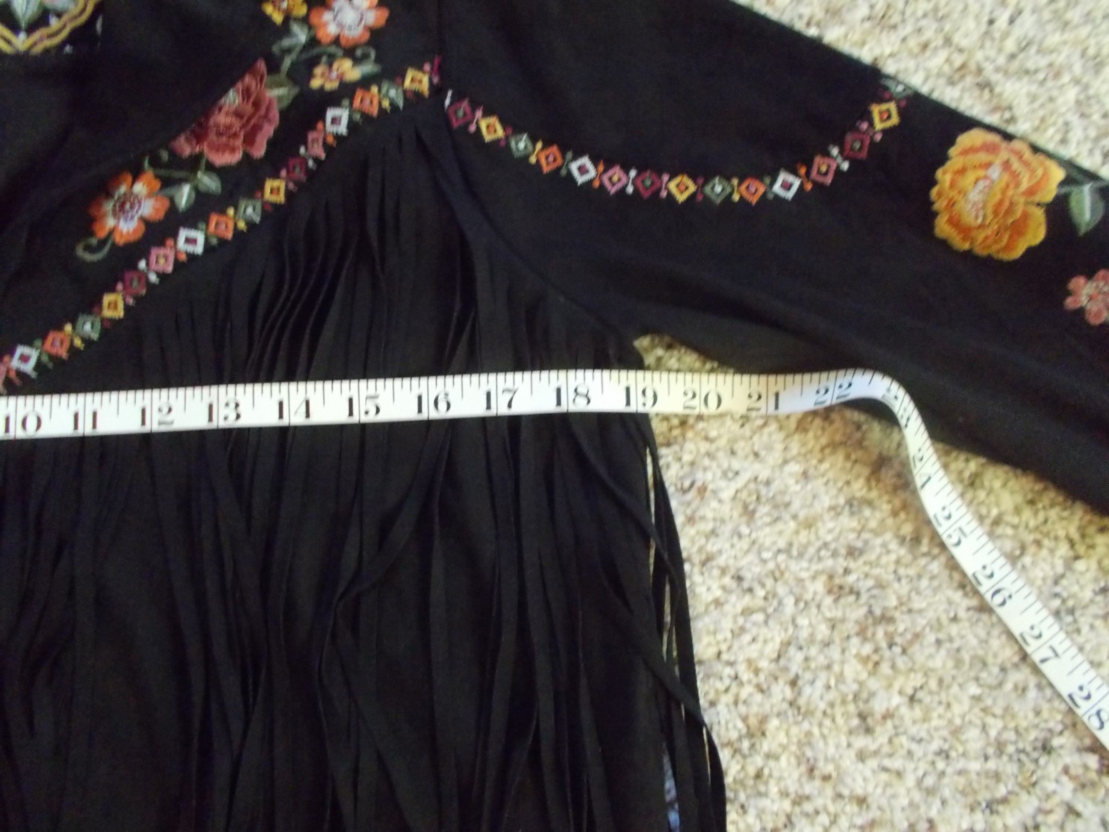Savanna Jane Faux Suede Black Embroidered Jacket Fringe Flowers sz S M