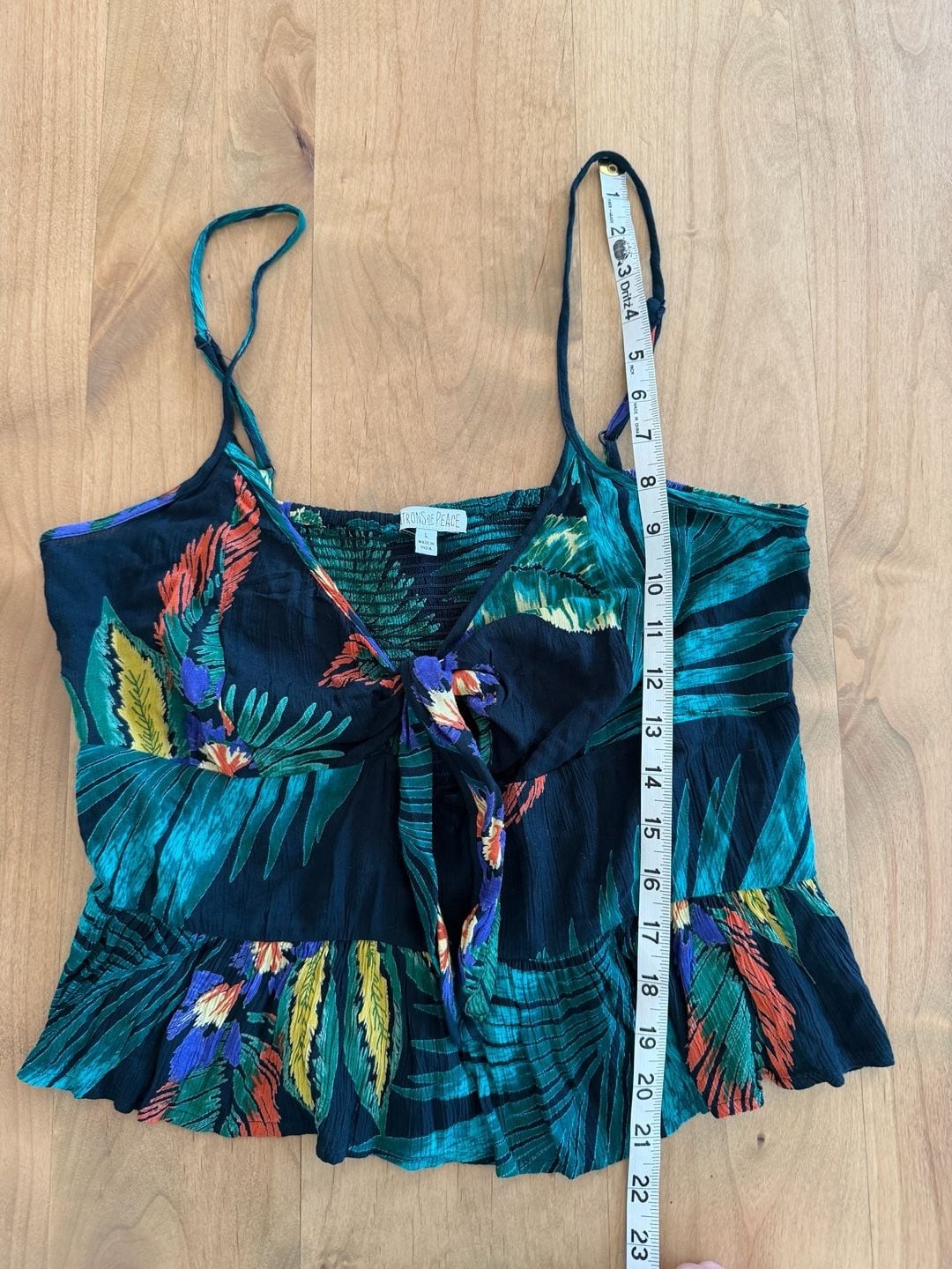 Patrons of Peace Tropical Print Tie-Front Peplum Top Size L