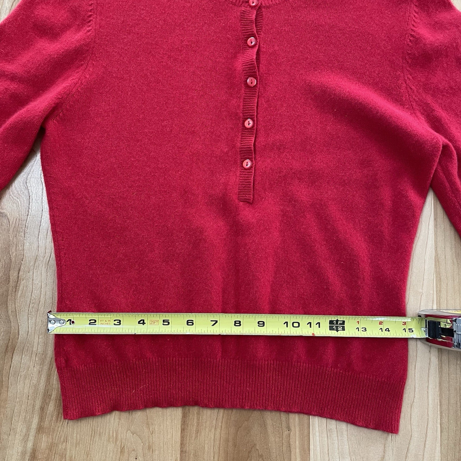 Moda International 100% Cashmere Sweater Blouse Sleeve Large Buttons Cherry Red
