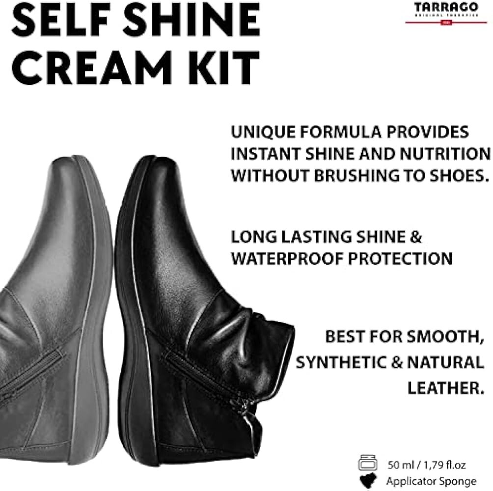 Tarrago Shoe Shine Cream Self Liquid Polish Kit Leather 50 ml jar (1.76oz) BLACK