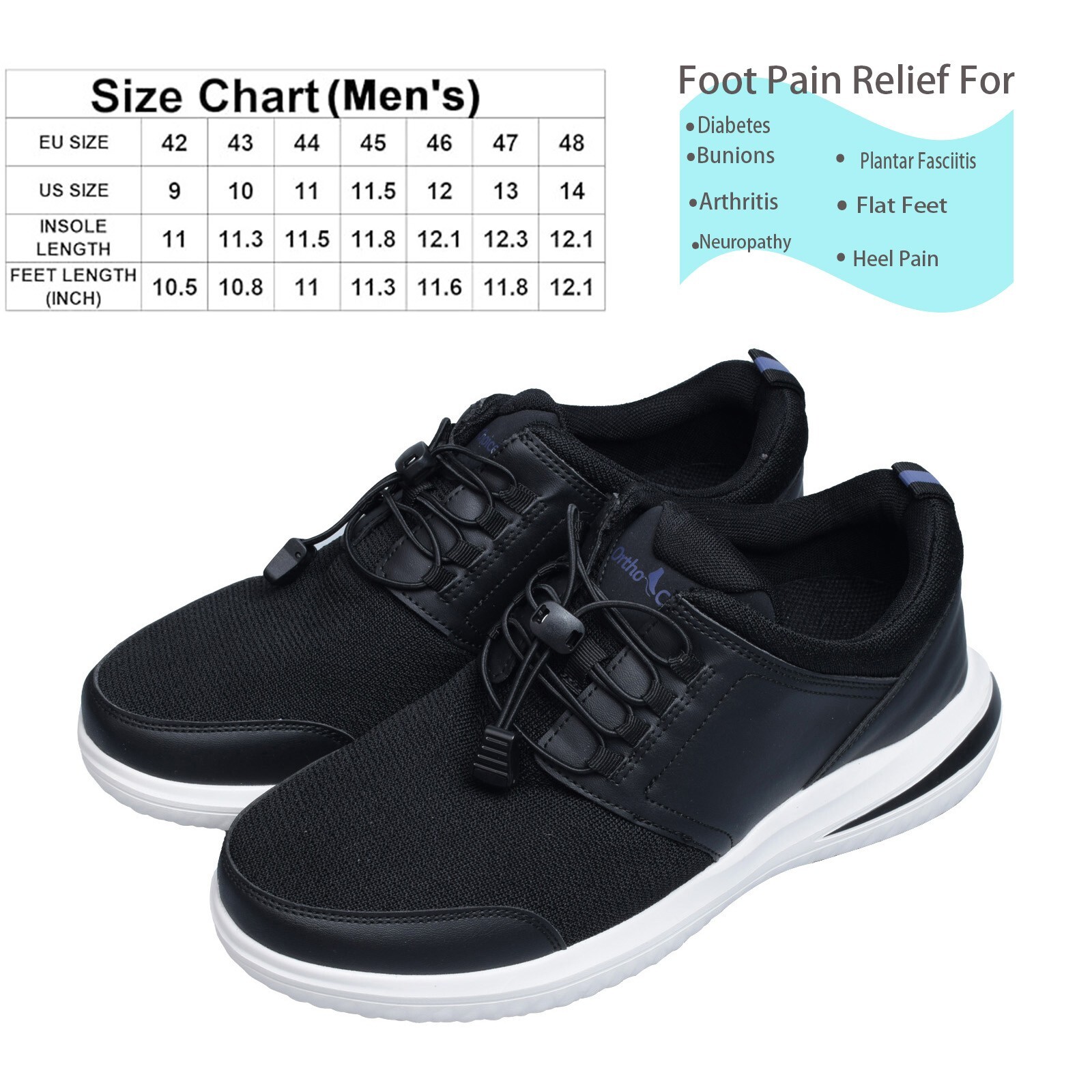 Men’s Walking Shoes Diabetic Swollen Feet Arch Support Plantar Fasciitis Shoes