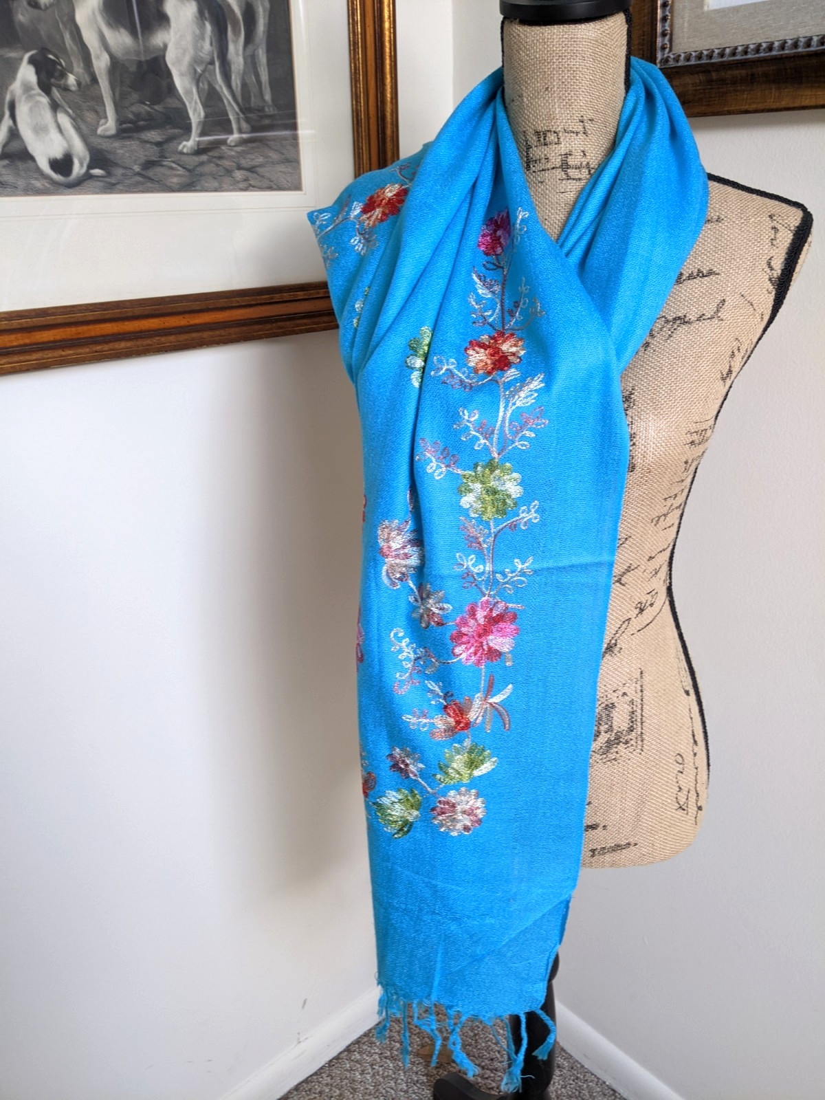 MEXICAN EMBROIDERED SOFT FRINGED SHAWL REBOZO WRAP 72 X 28 – MADE in MEXICO