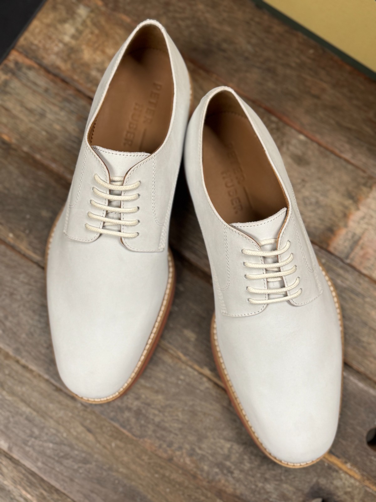 Peter Huber Men’s Shoes Classic White Buck Oxford Red Brick Outsole $179