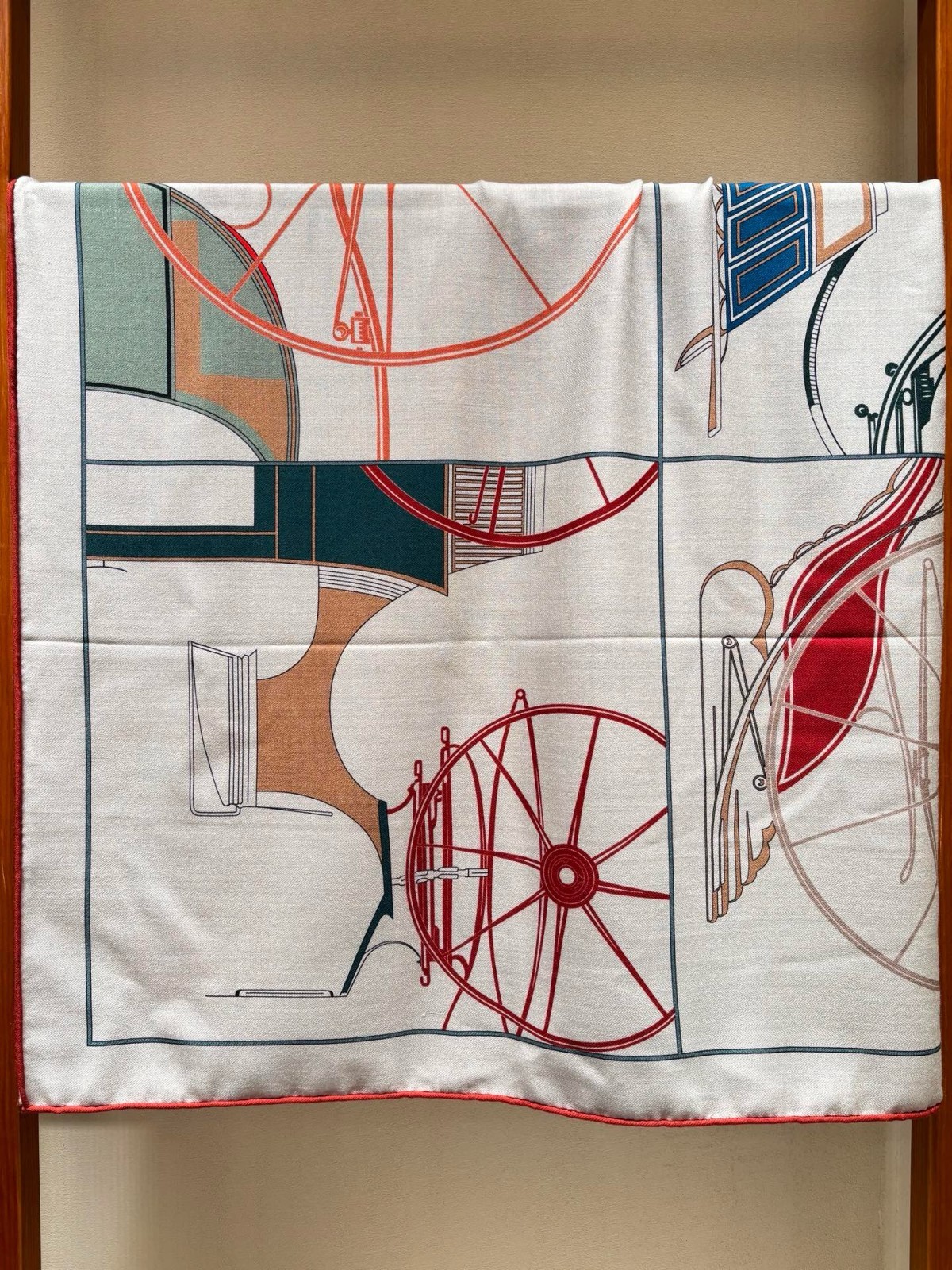 70% Cashmere & 30% Silk Wrap Scarf Wheels Print Double Face Shawl 53″