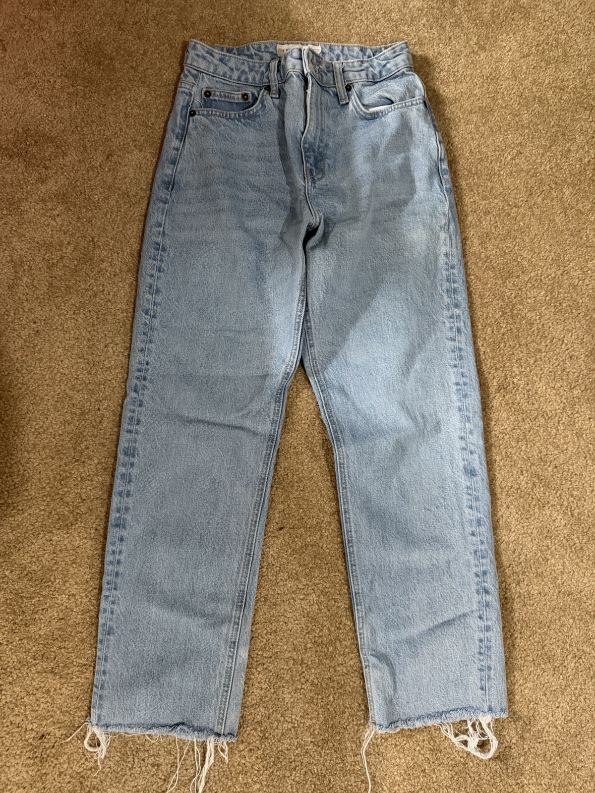 Women’s Top Shop Light Wash Denim Jeans W/ Raw Hem W24 L32 Excellent Denim