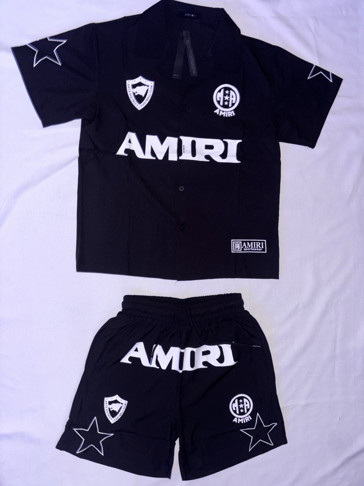 AMIRI Men’s 2-Piece Logo Shirt & Shorts Set Black Short Sleeve Collared S